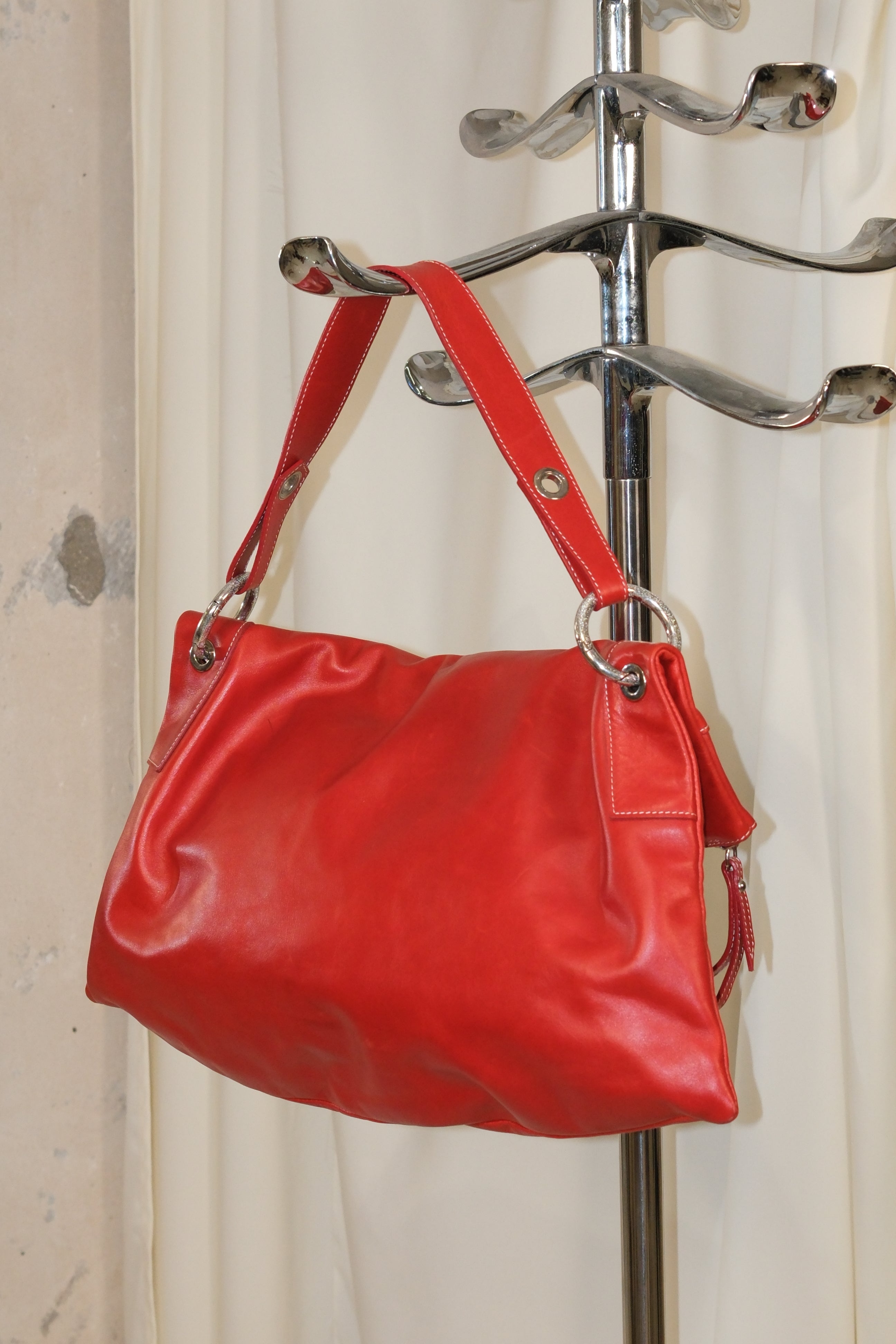 GIANNI CHIARINI RED BOXY LEATHER BAG