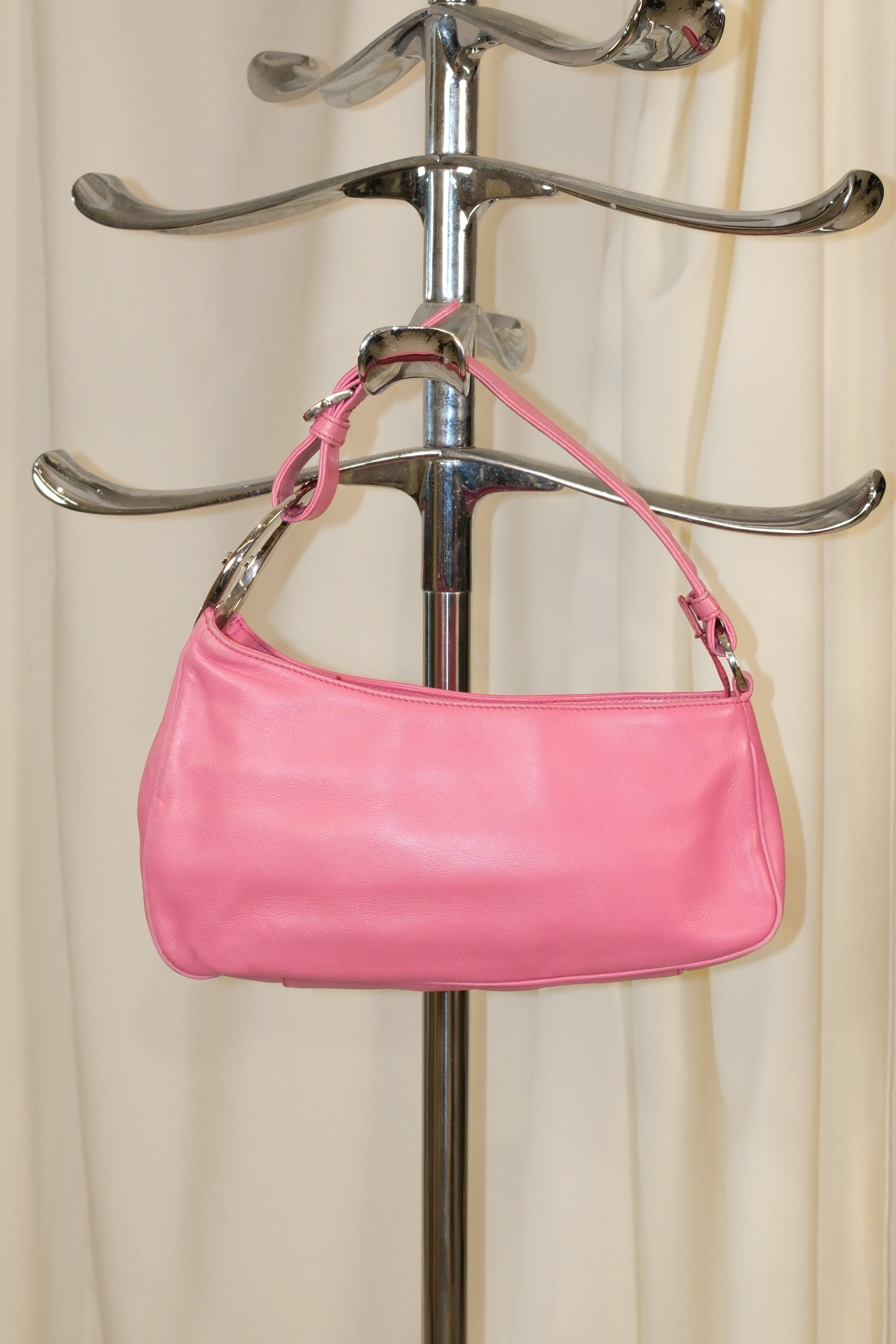 SERGIO ROSSI SMALL PINK SHOULDER BAG WITH BIG SILVER HARDWARE