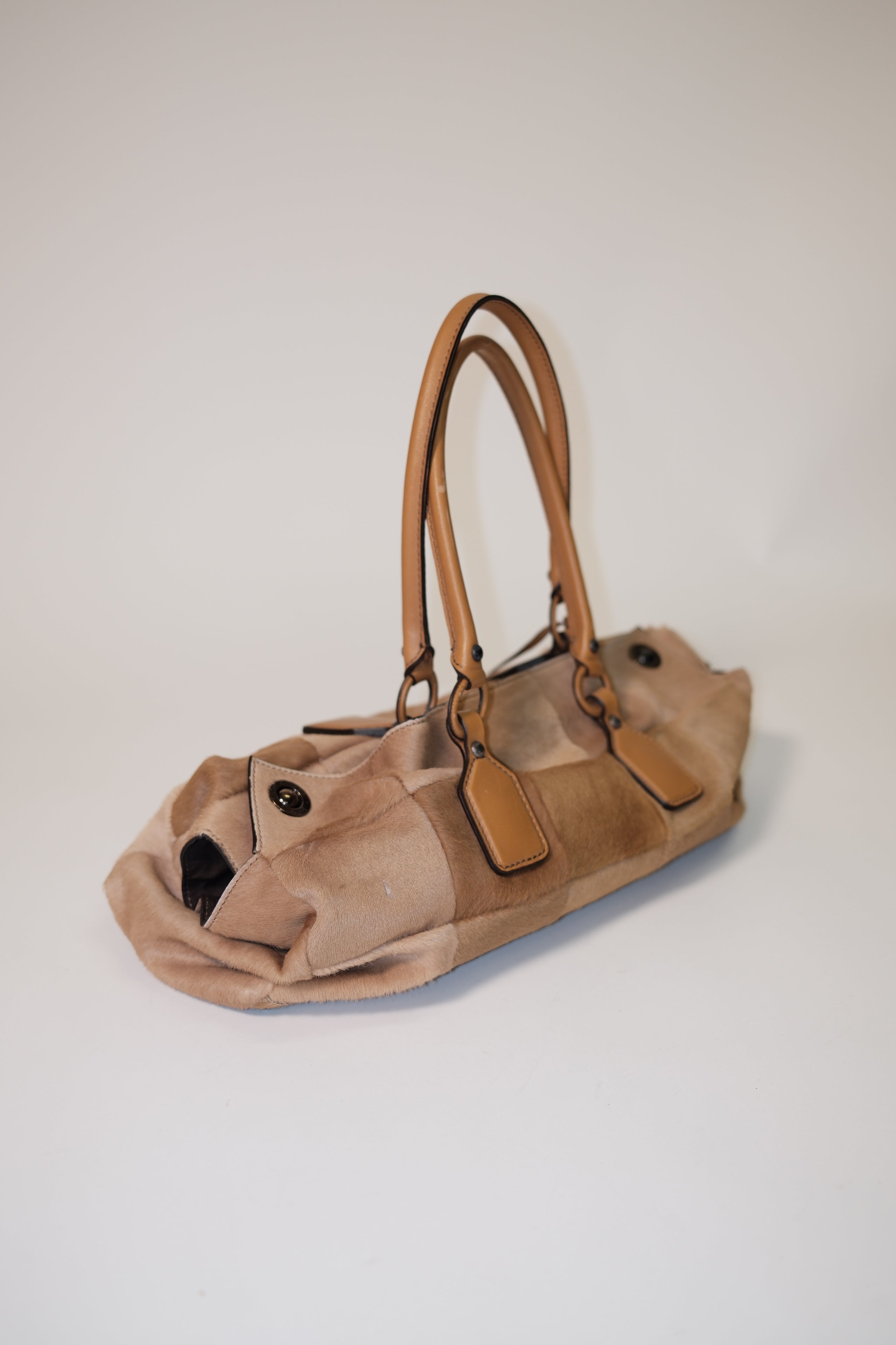 Tod's furry patch work leather in toffee color