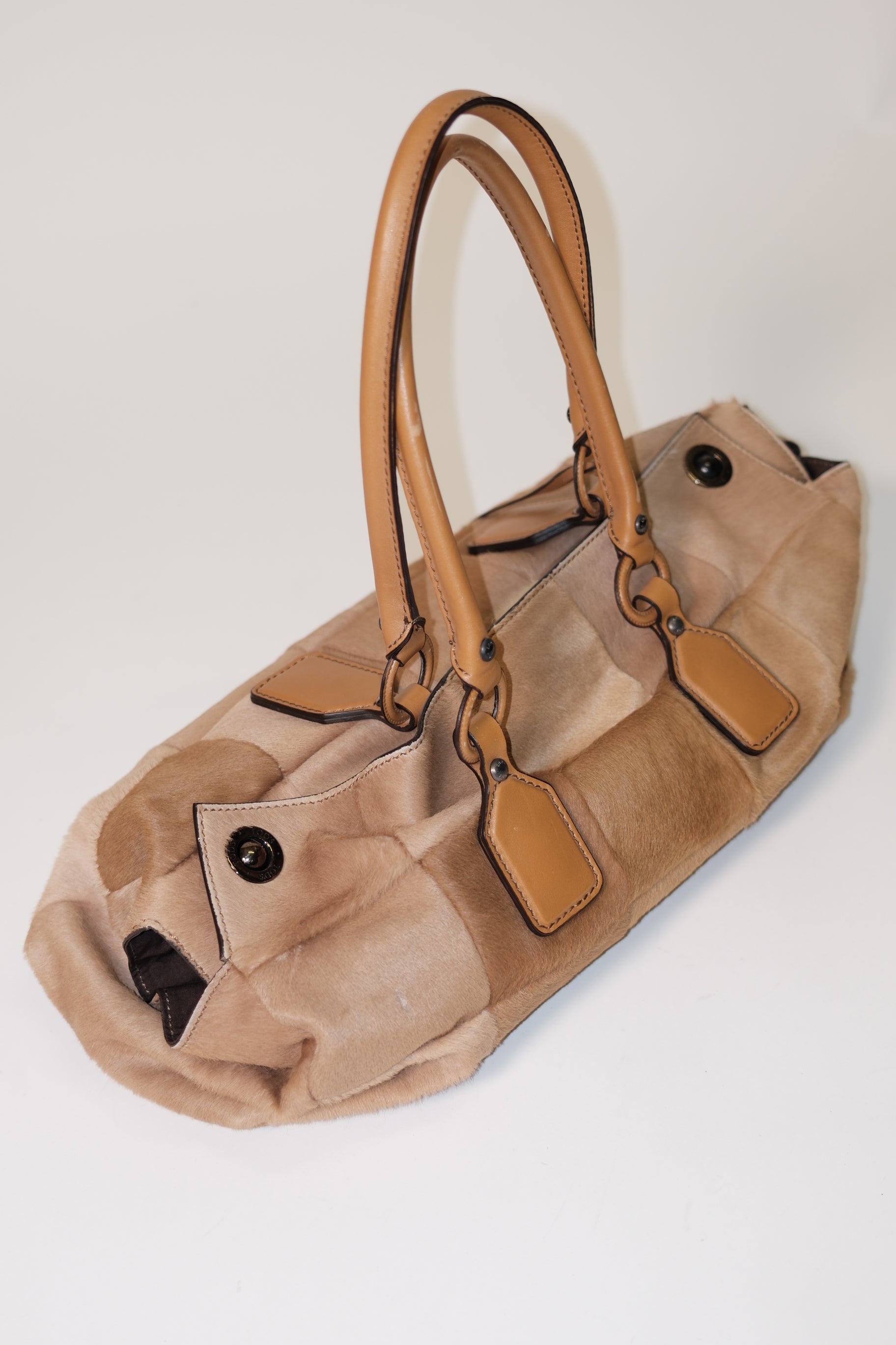 Tod's furry patch work leather in toffee color