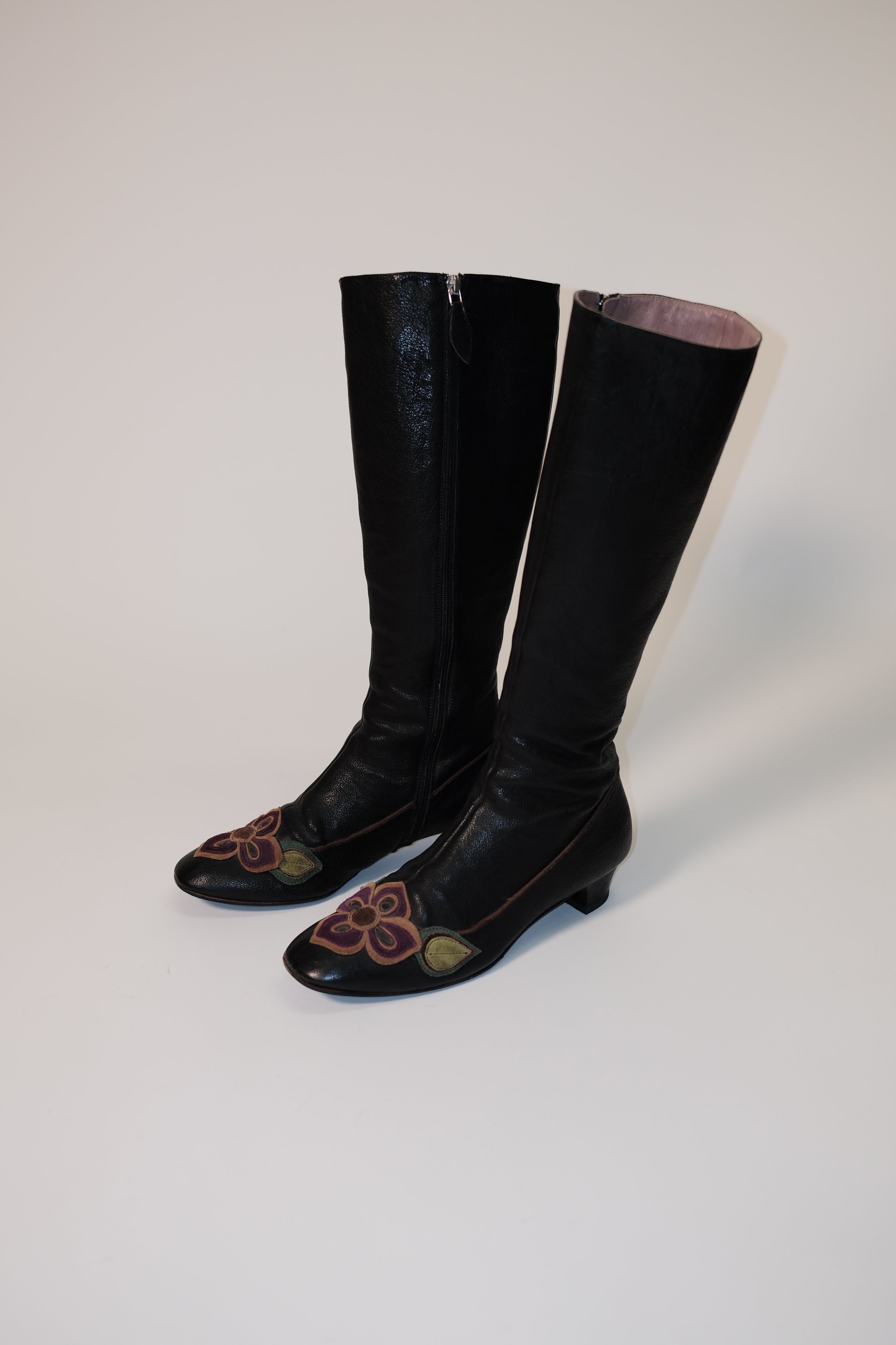 Miu Miu long leather boots with handmade leather flowers (Copy)