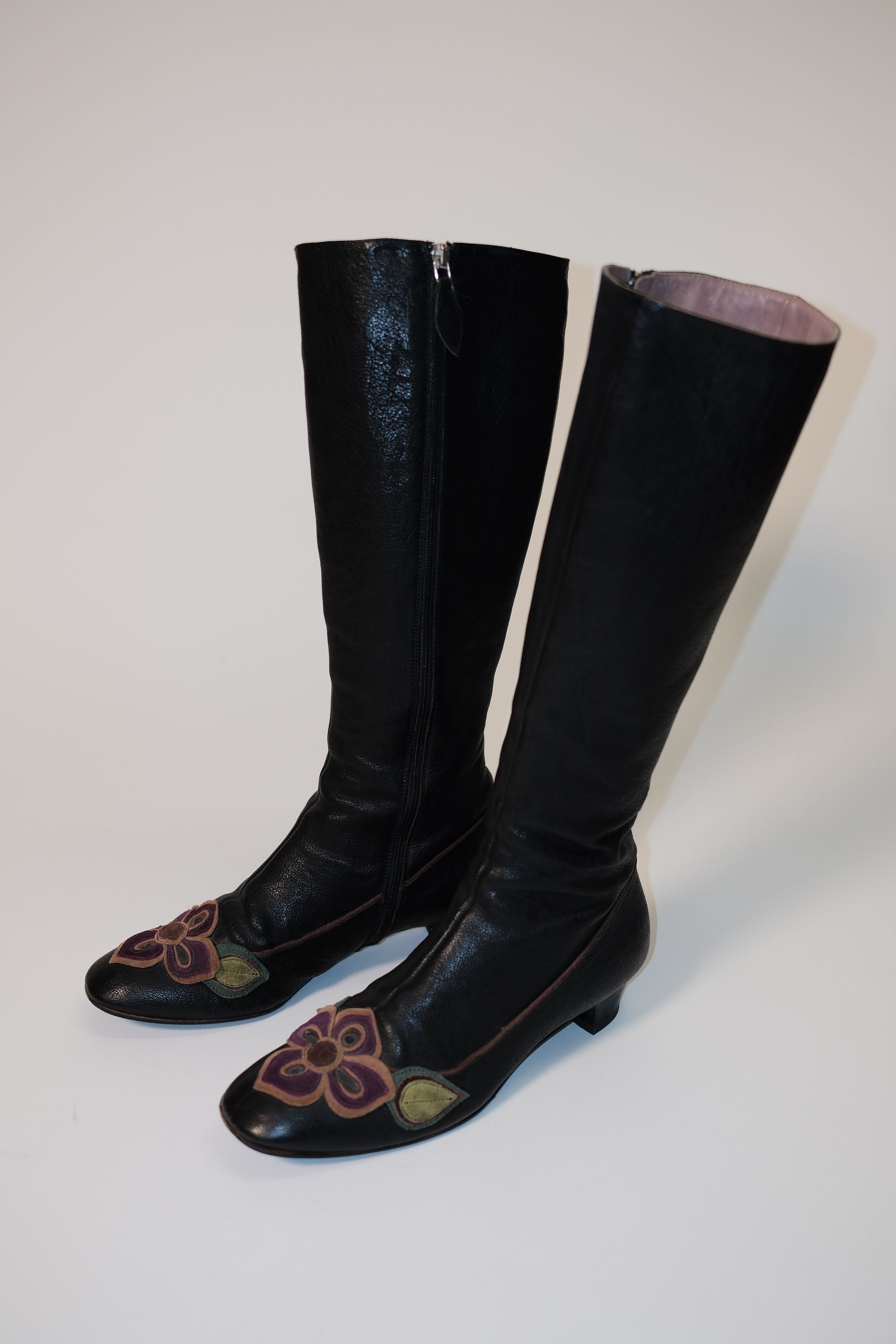 Miu Miu long leather boots with handmade leather flowers (Copy)