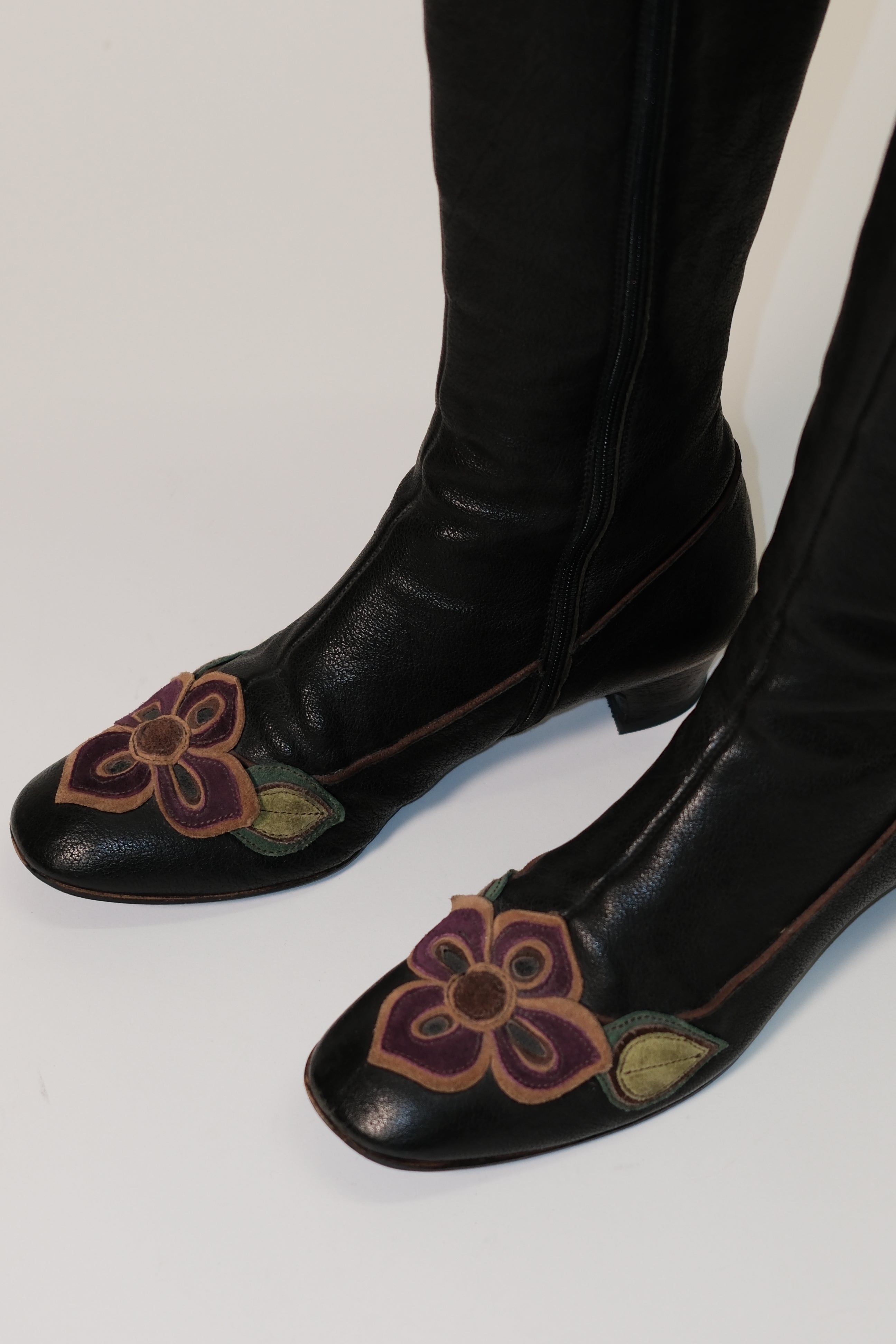 Miu Miu long leather boots with handmade leather flowers (Copy)