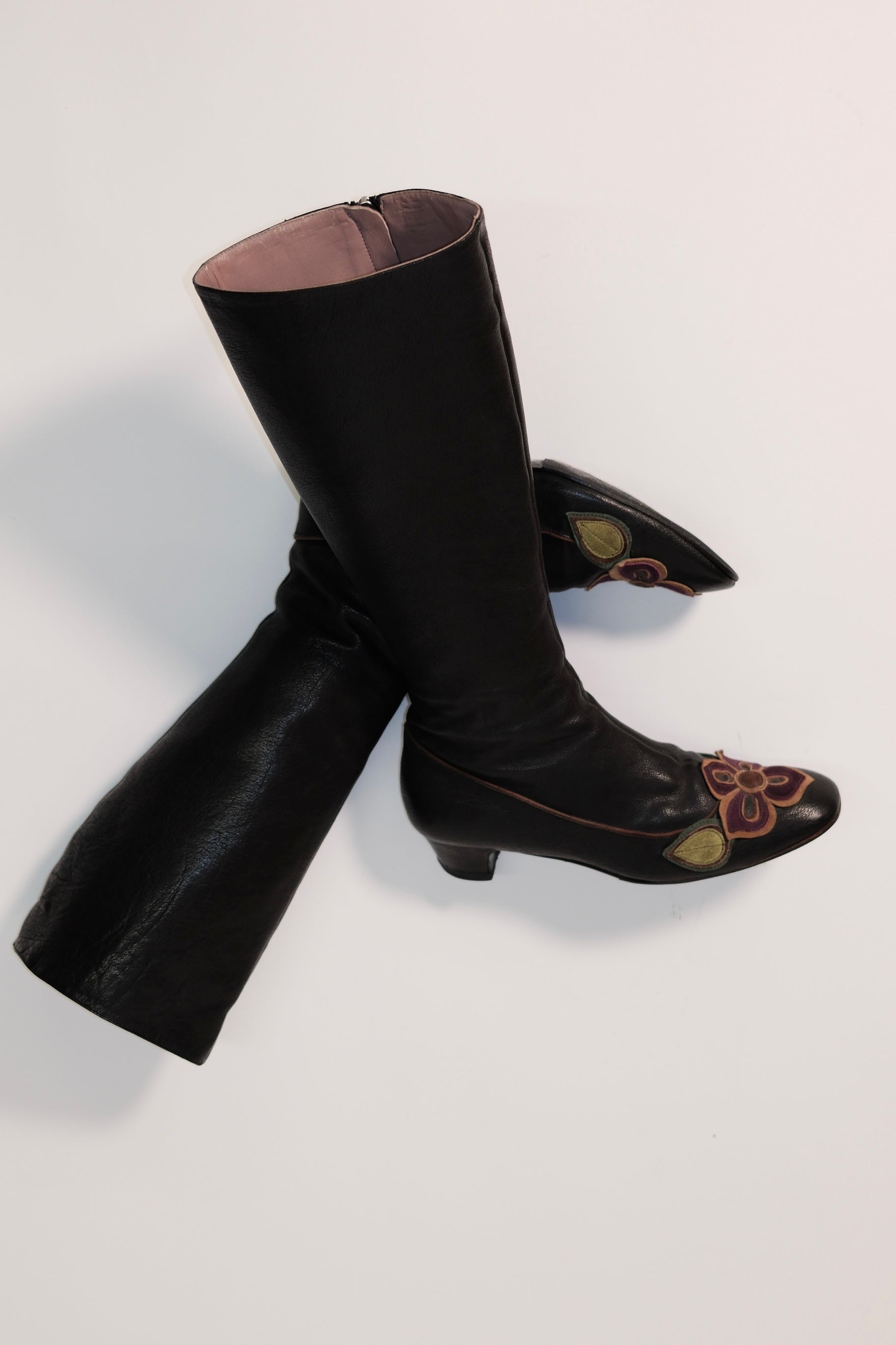 Miu Miu long leather boots with handmade leather flowers (Copy)