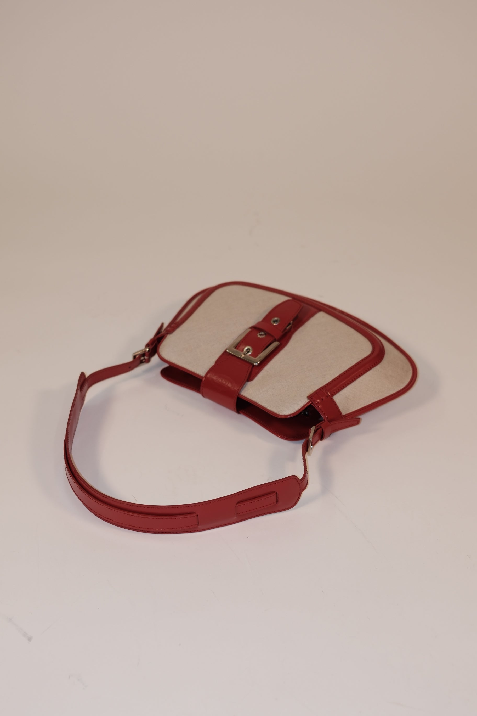 TOD'S canvas and red leather shoulder bag