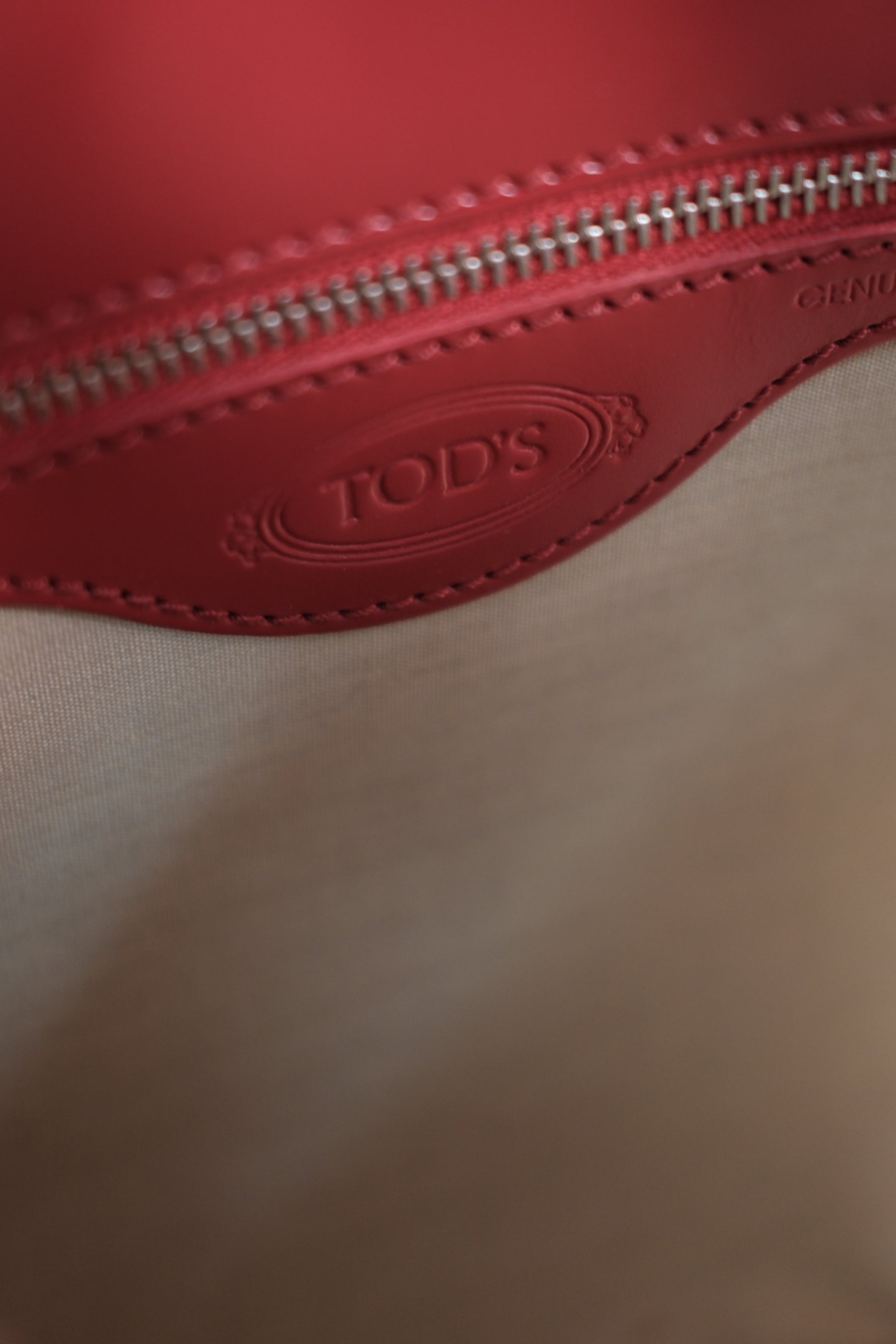 TOD'S canvas and red leather shoulder bag