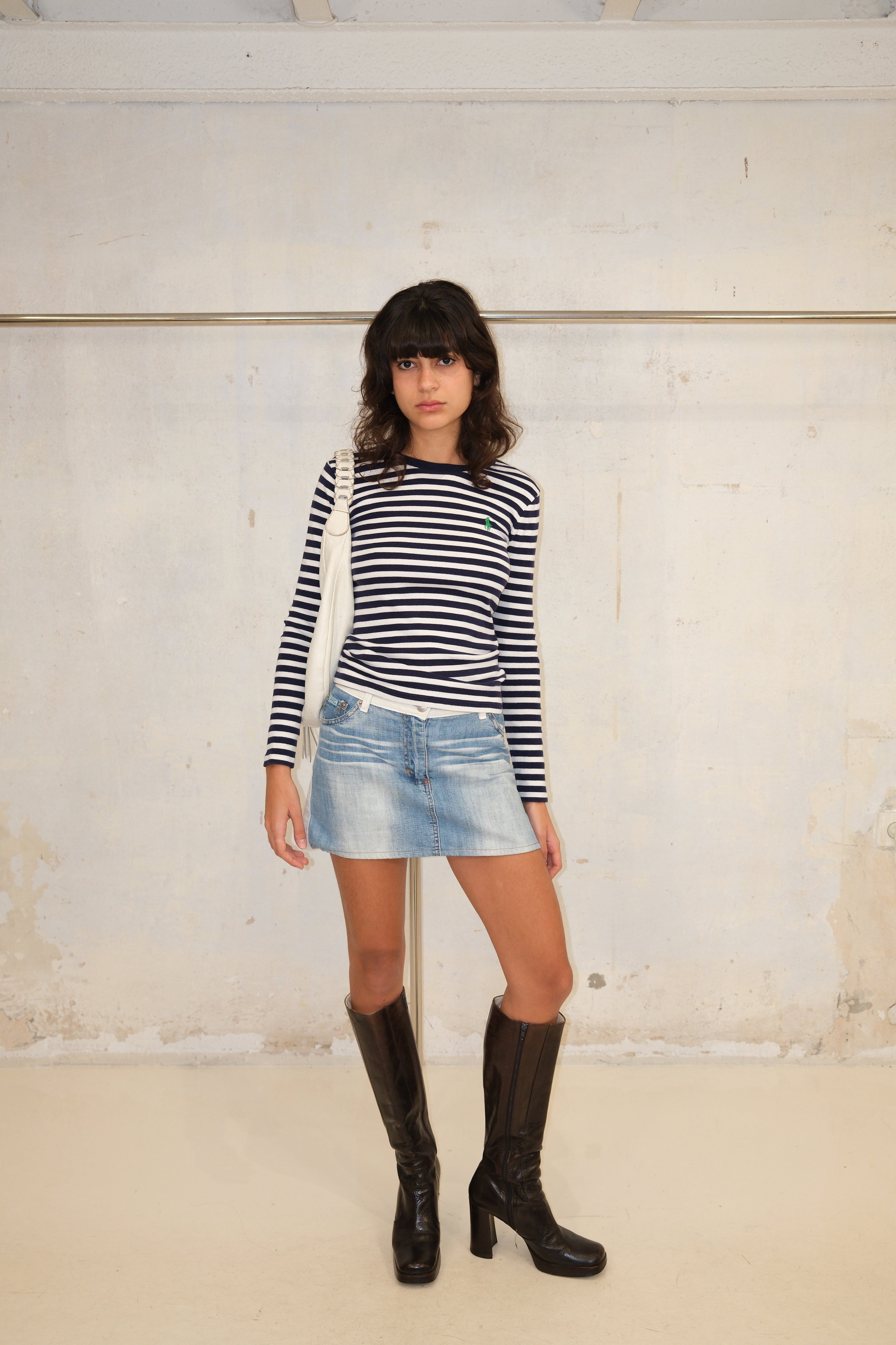 White Back Denim Mini Skirt