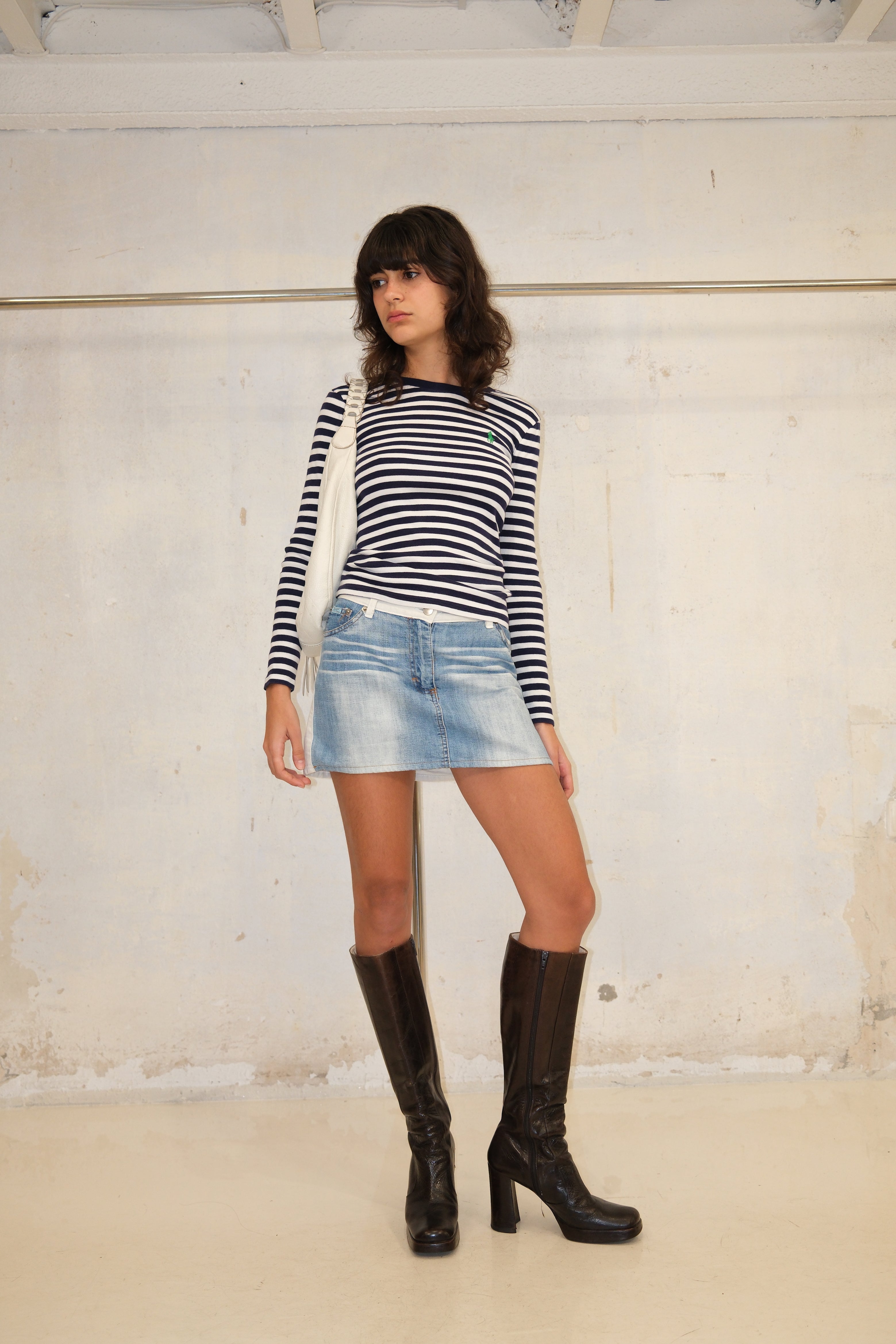 White Back Denim Mini Skirt