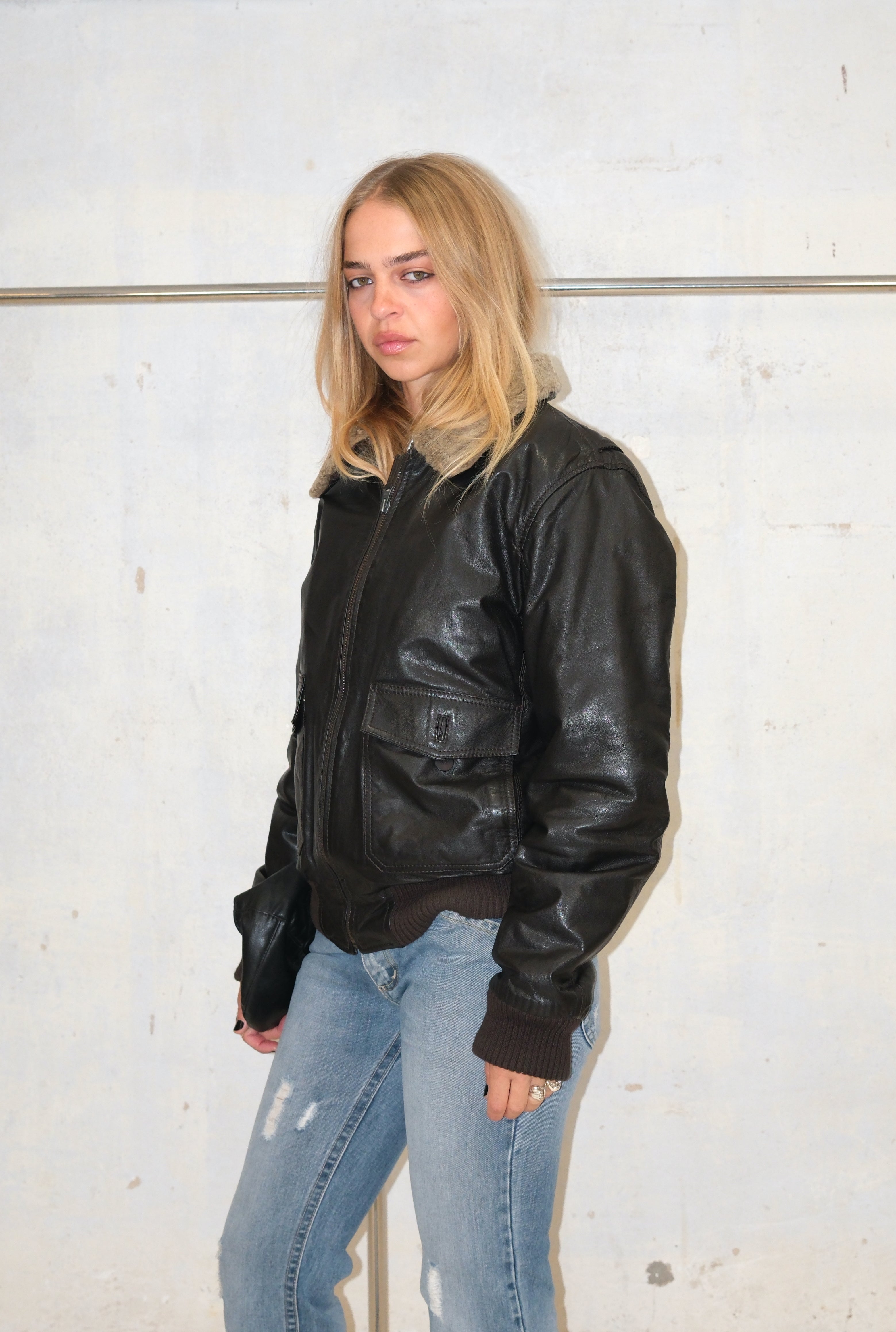 Vera Pelle Chunky Leather Coat With Fur Collar