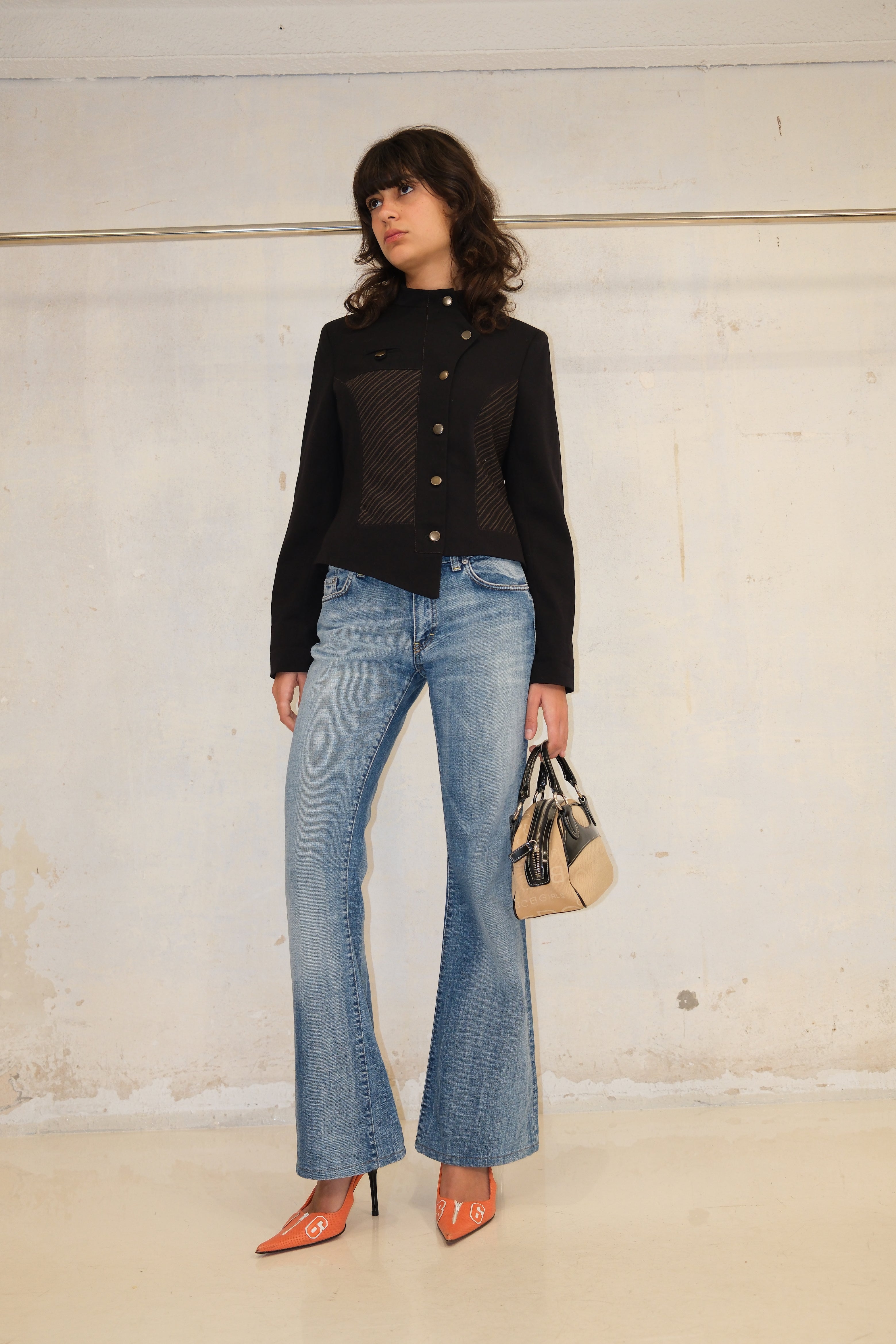 ASYMMETRIC SLIM STRIPE BUTTON JACKET