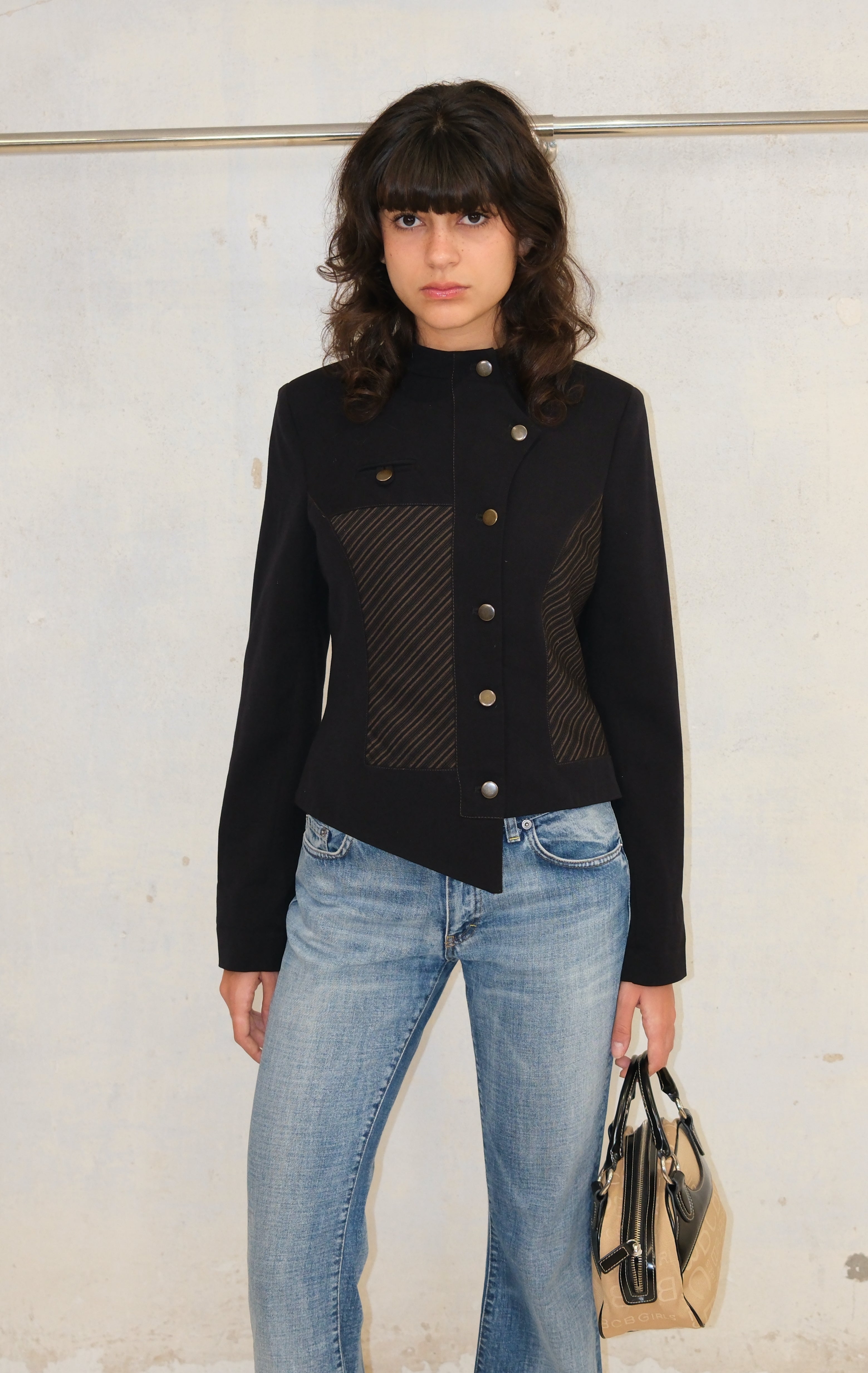 ASYMMETRIC SLIM STRIPE BUTTON JACKET