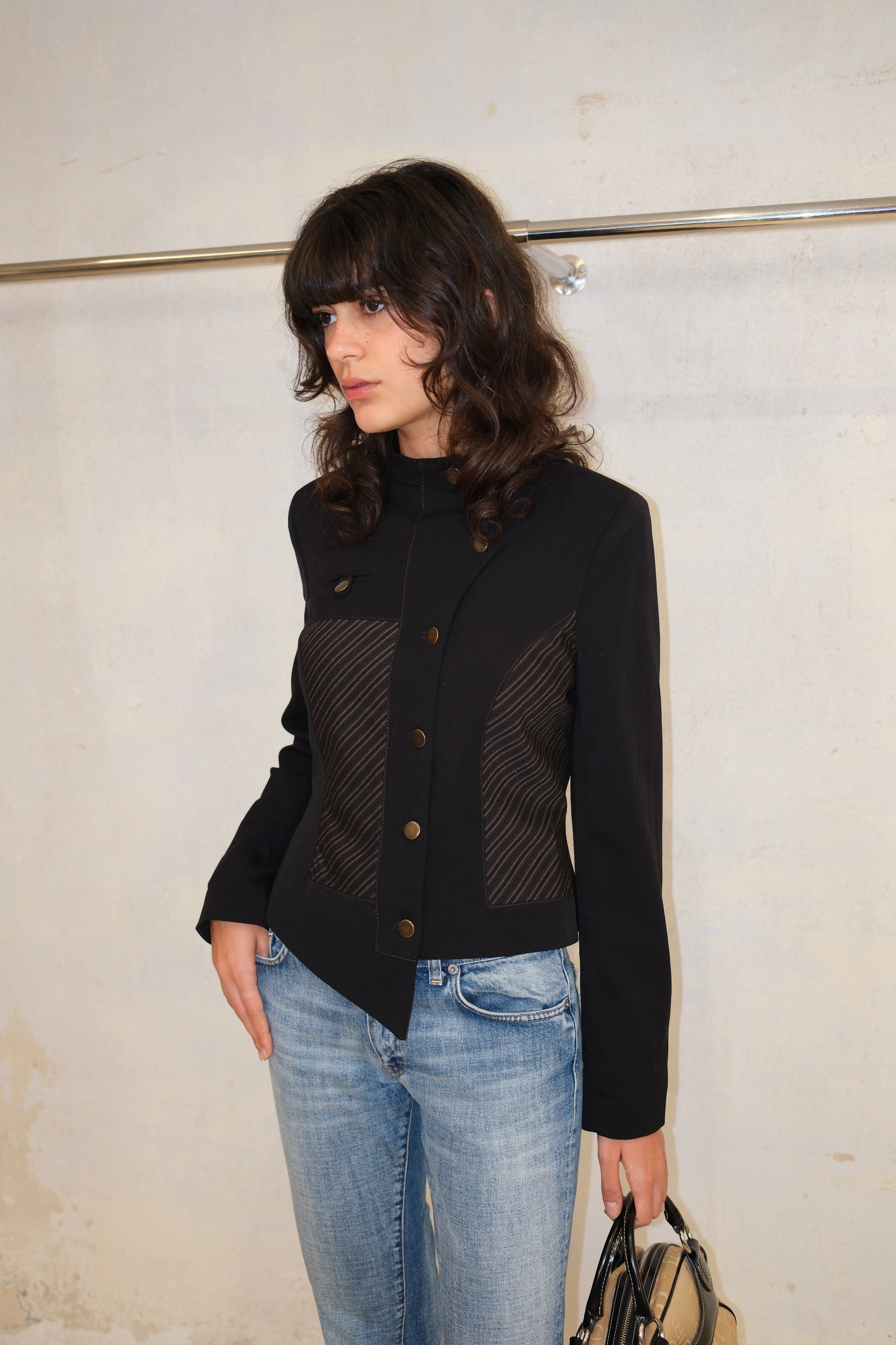 ASYMMETRIC SLIM STRIPE BUTTON JACKET