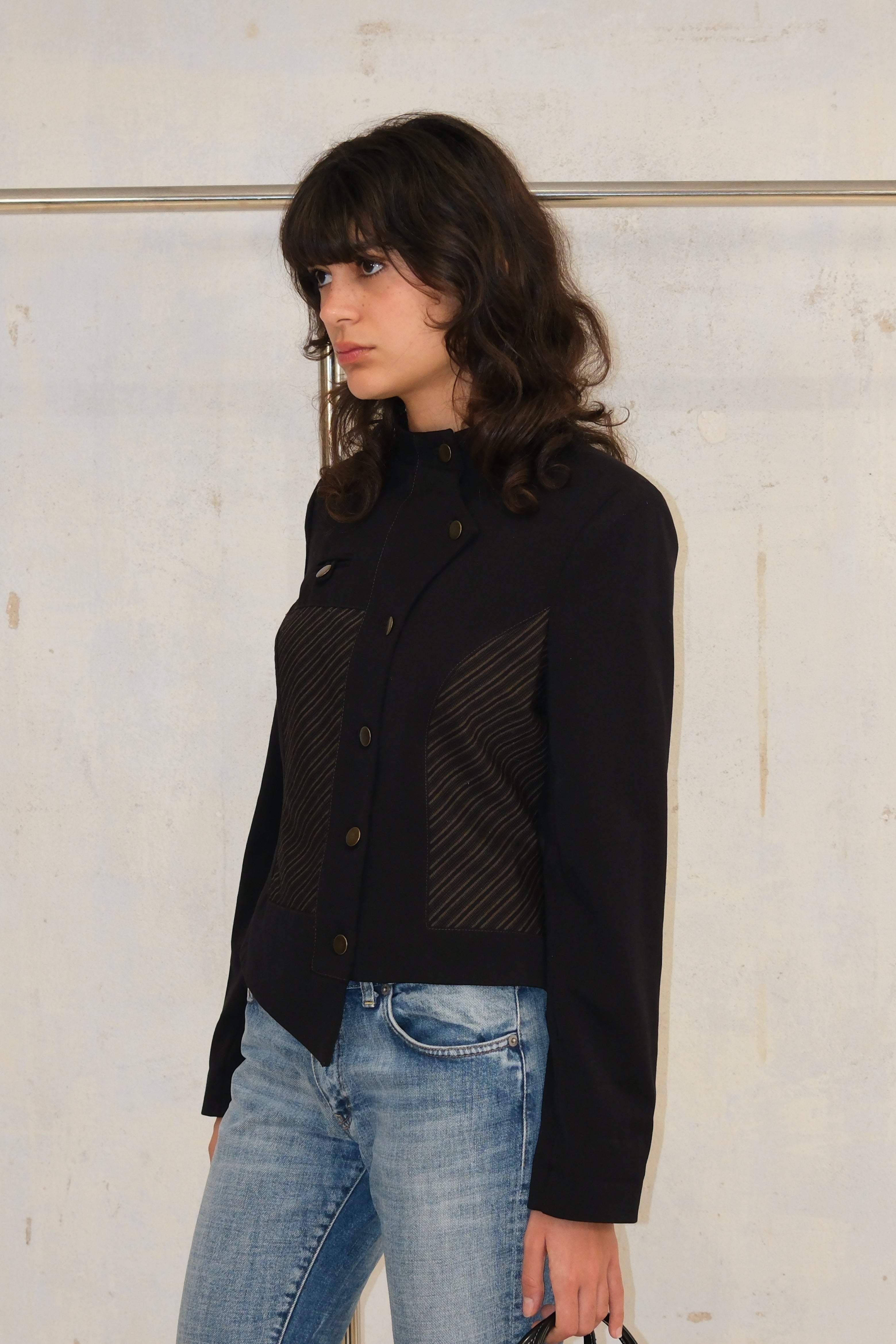 ASYMMETRIC SLIM STRIPE BUTTON JACKET