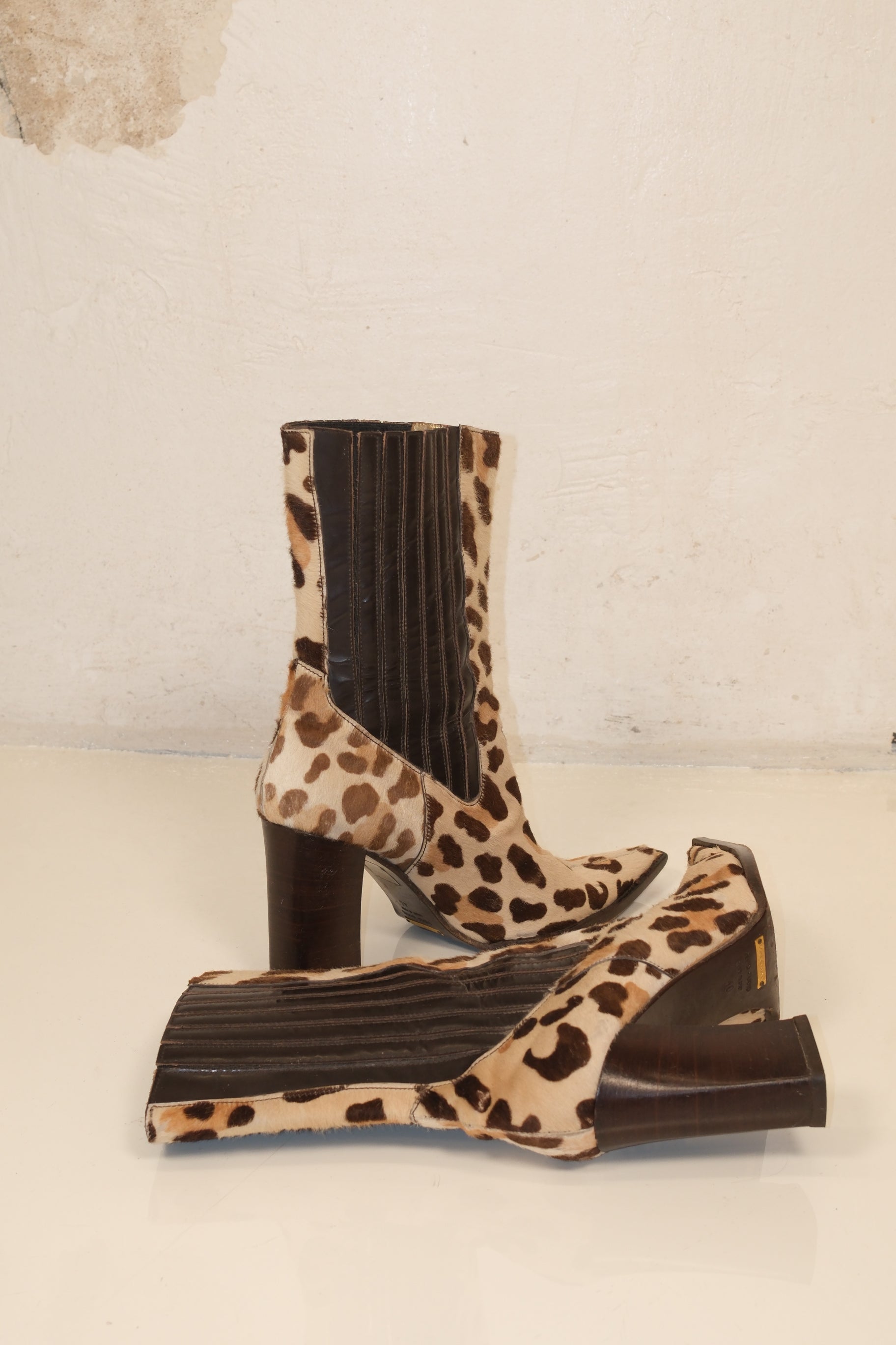 Dolce Gabbana leopard furry leather boots