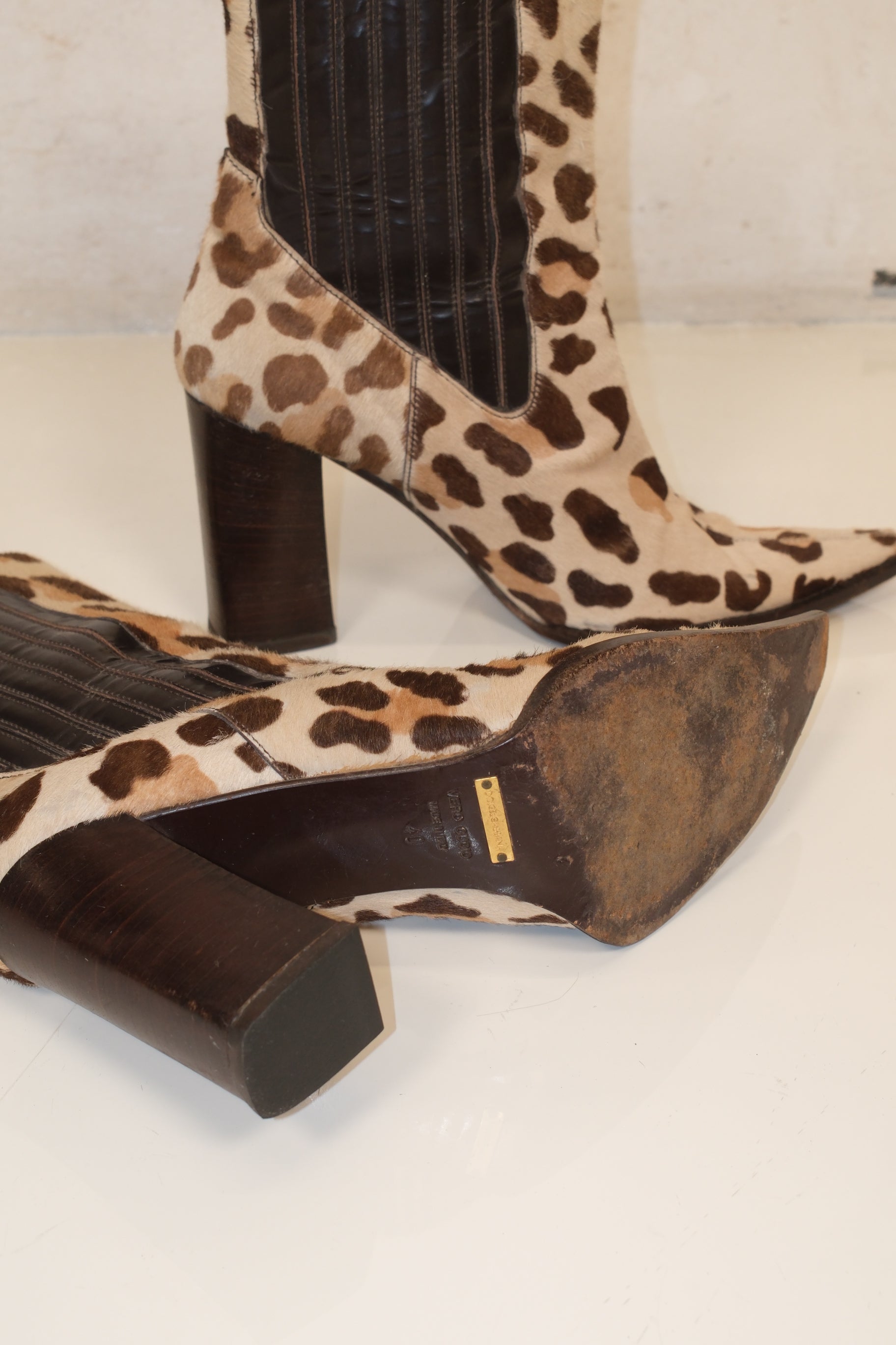 Dolce Gabbana leopard furry leather boots