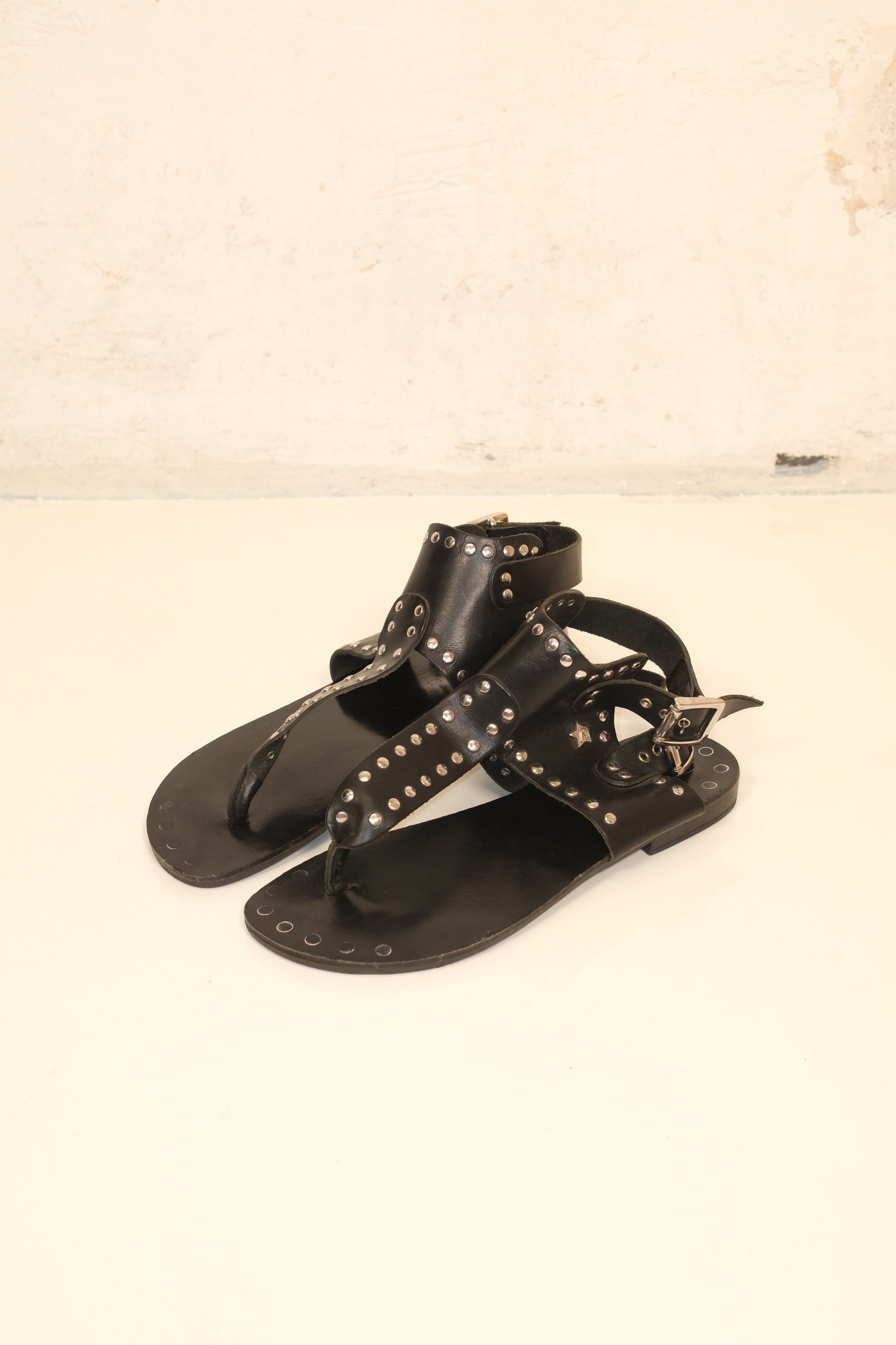 Replay studded gladiator sandals in black leather