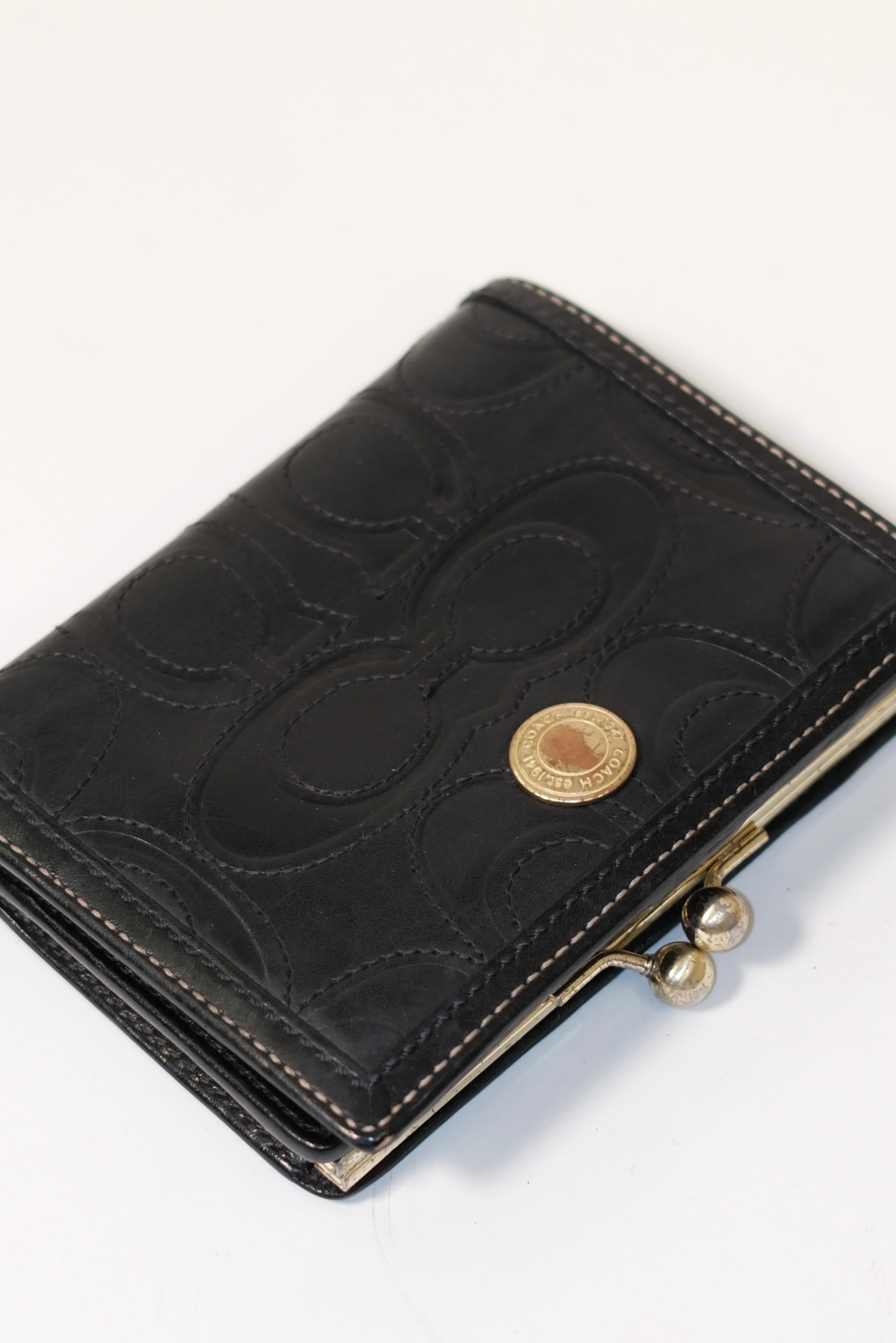 Coach black leather wallet with gold hardware