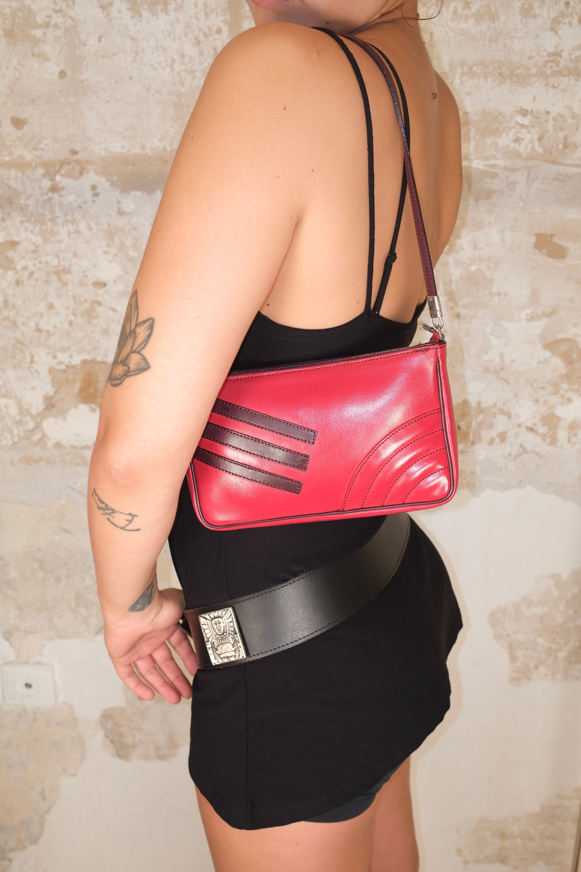 Etro 2001 colored leather handbag in red and aubergine