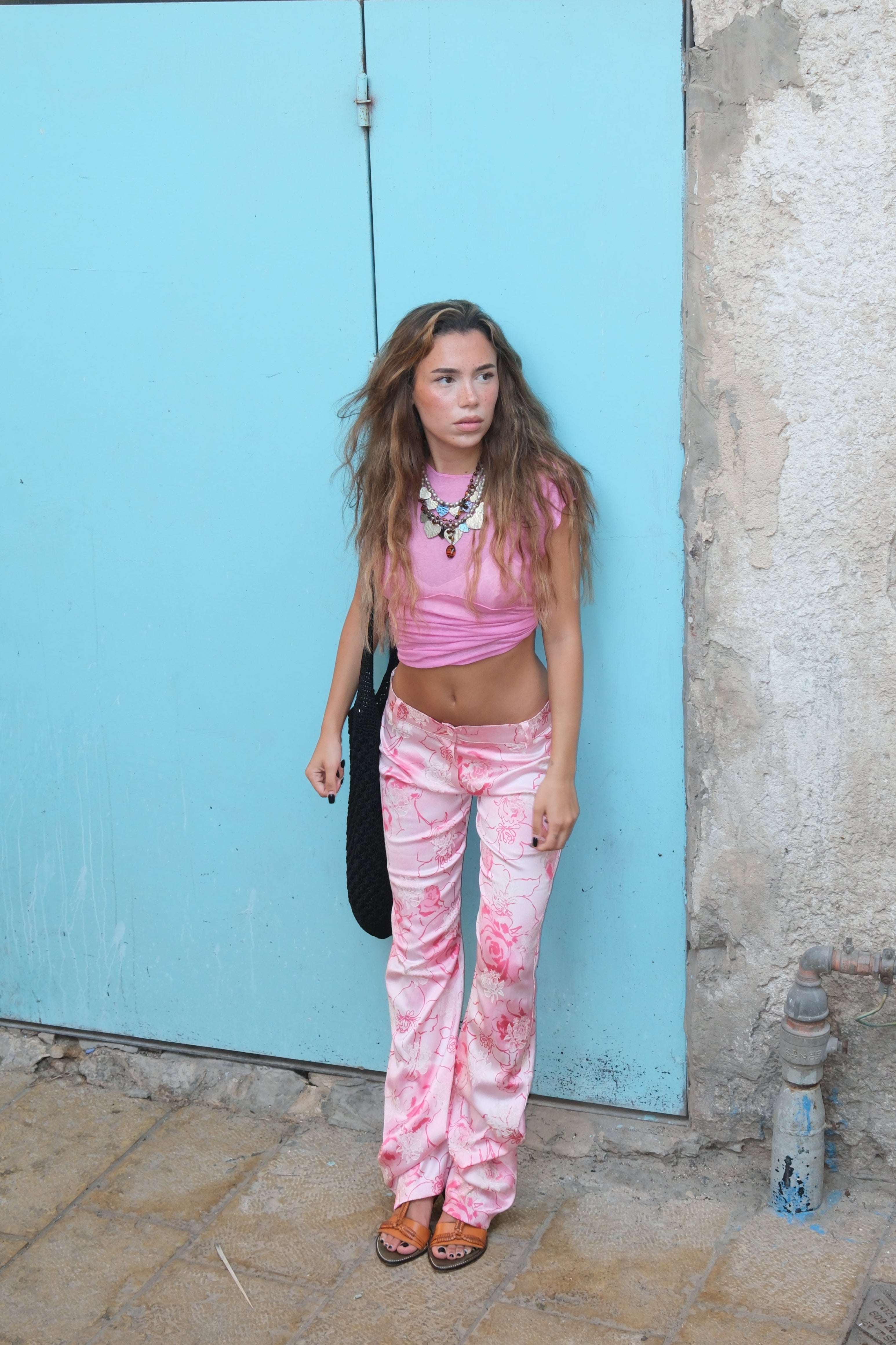 Pink Floral Satin Pants