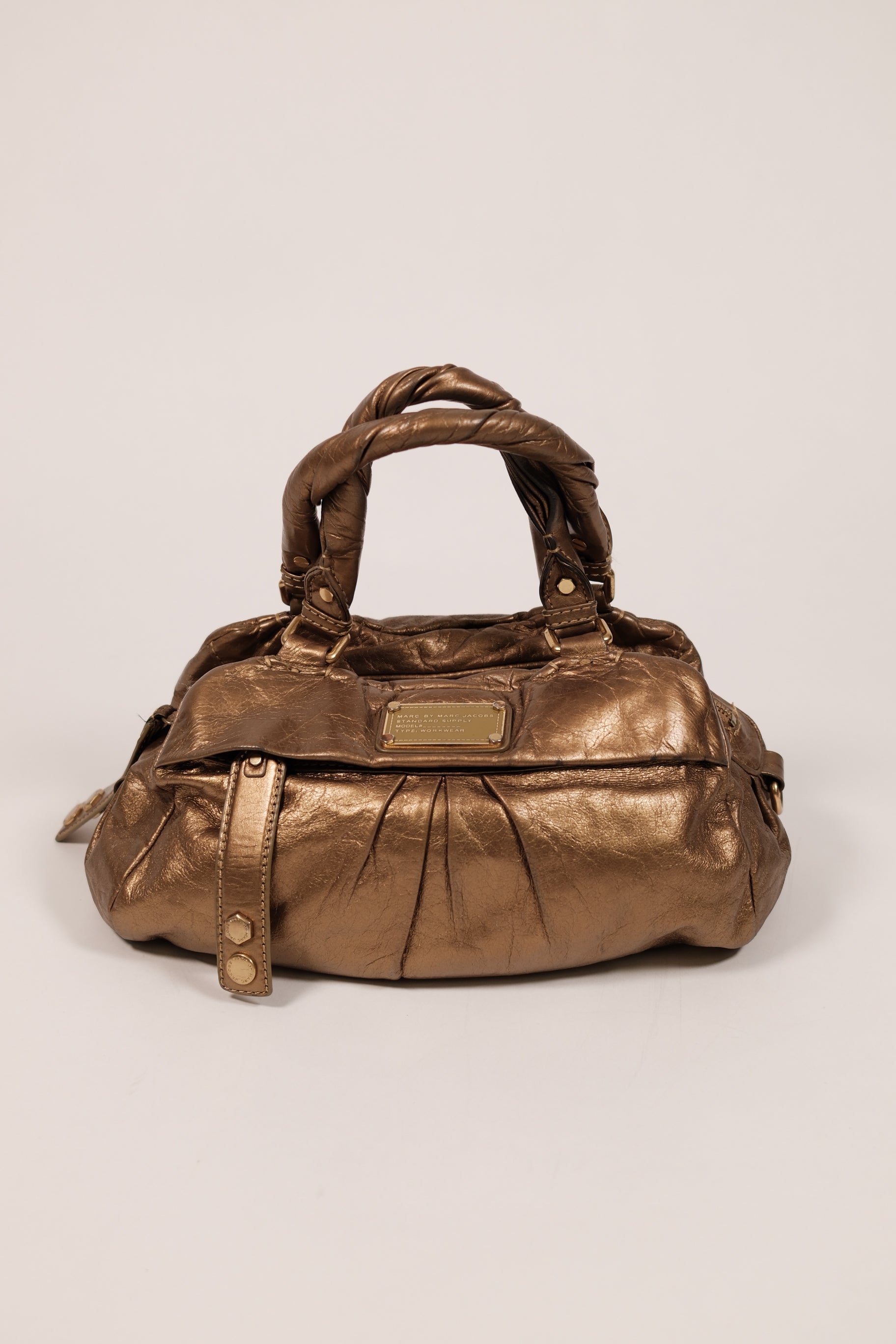 Marc jacobs gold metallic handbag with twisted handles
