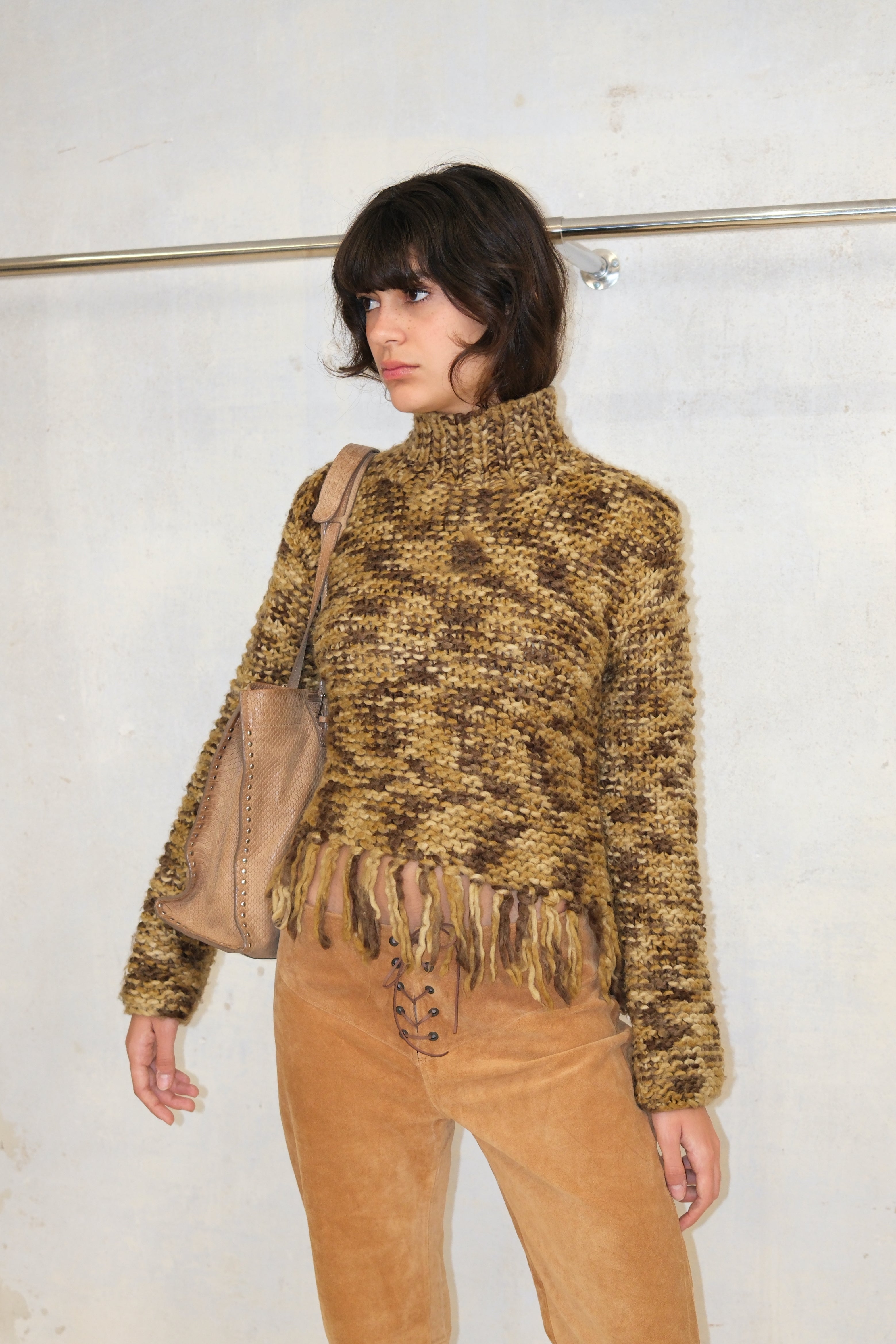 FRANCESCO BIASIA CARAMEL BROWN SQUARE LEATHER BAG