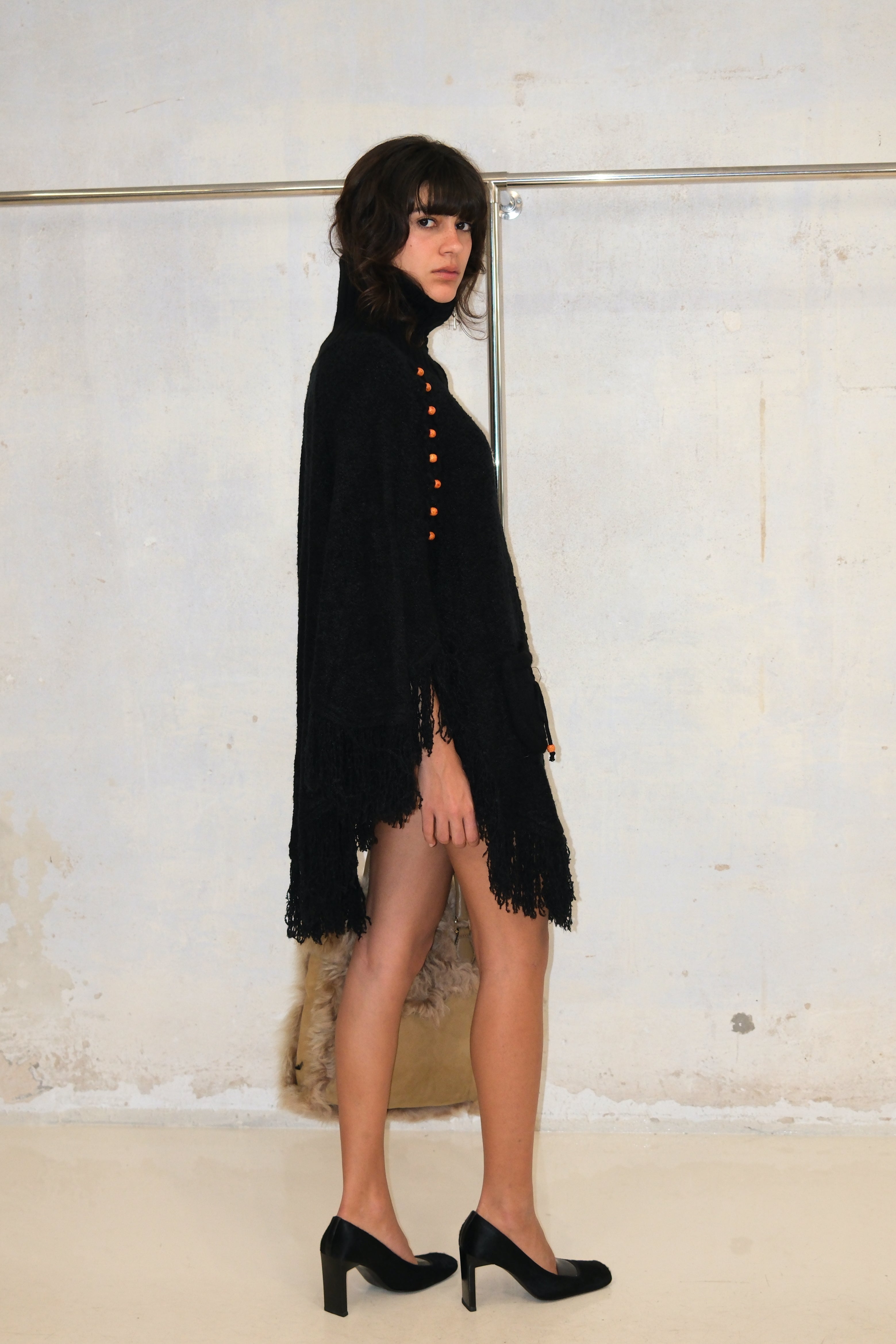 COZY BEADED ZIP-UP FRINGE KNIT PULLOVER