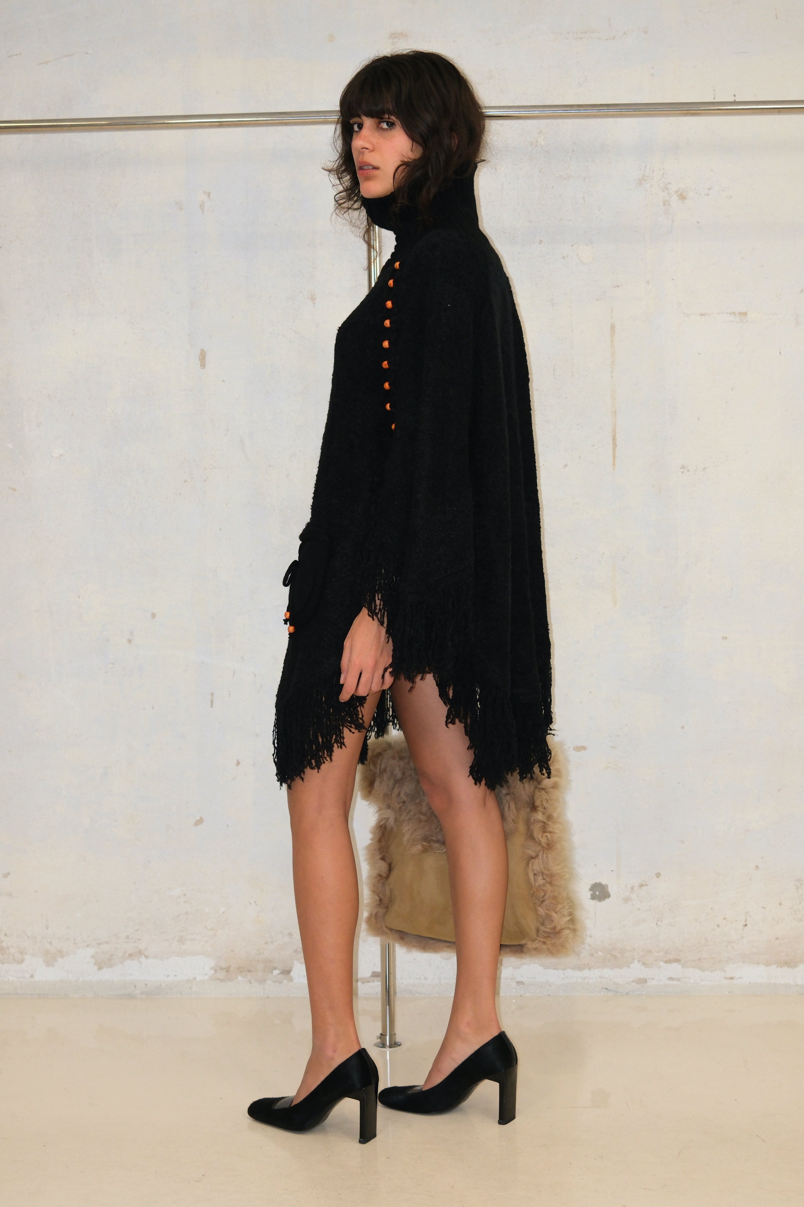 COZY BEADED ZIP-UP FRINGE KNIT PULLOVER