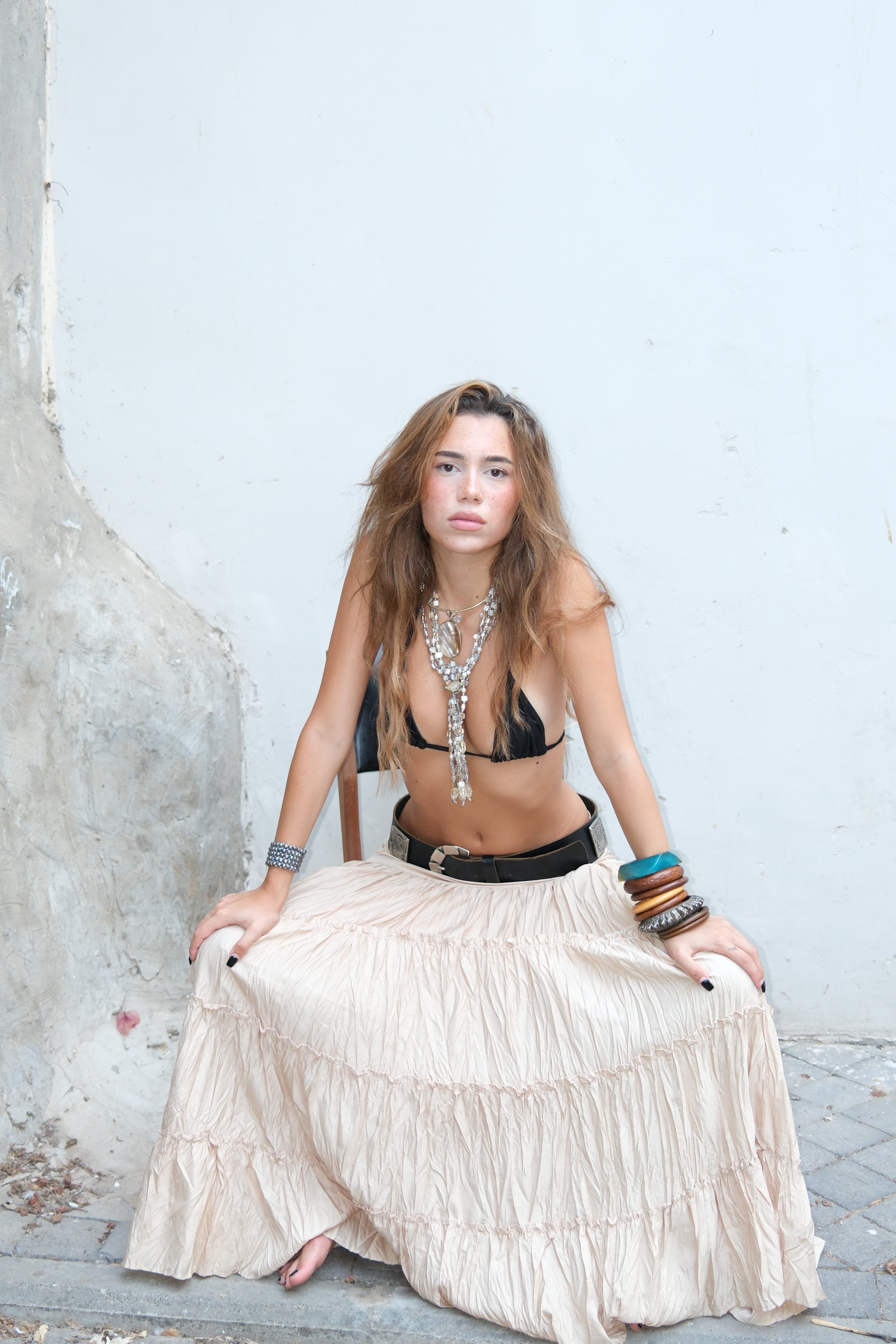 Beige Boho Maxi Skirt