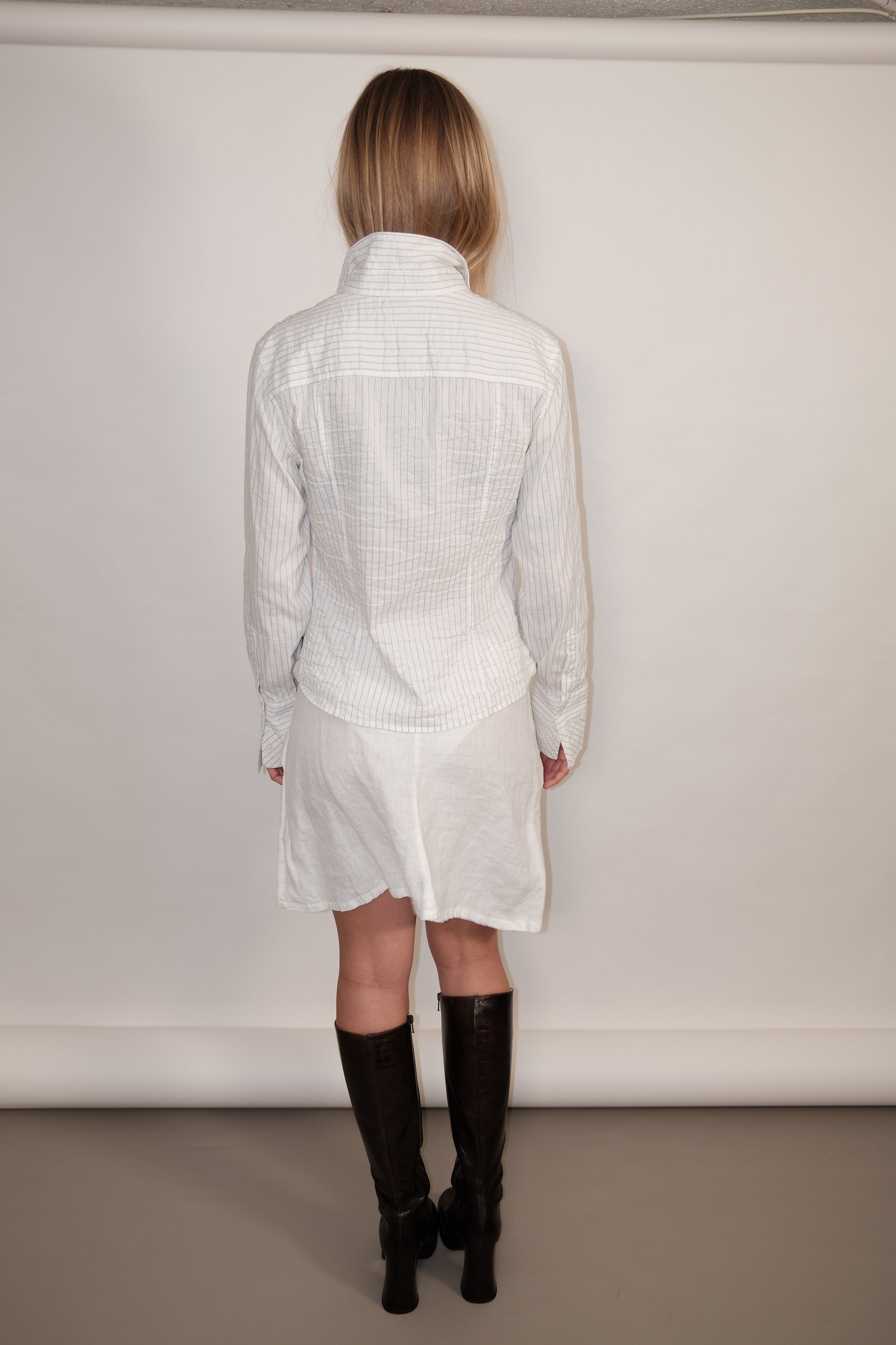 Trussardi White Button-Down Long Sleeve Shirt with Silver Stripes