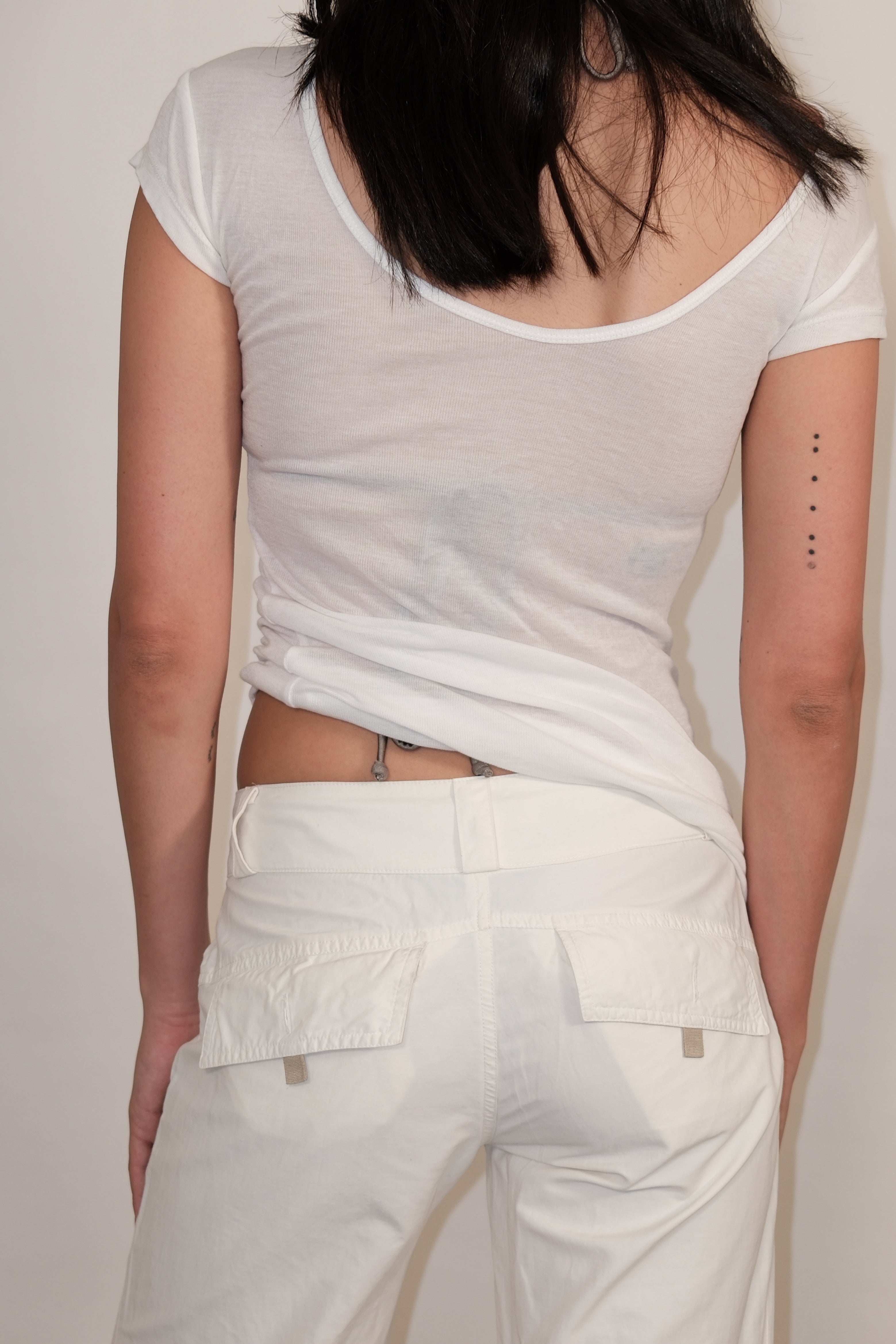 Low-Rise White Straight-Leg Pants with Zippers Size 36