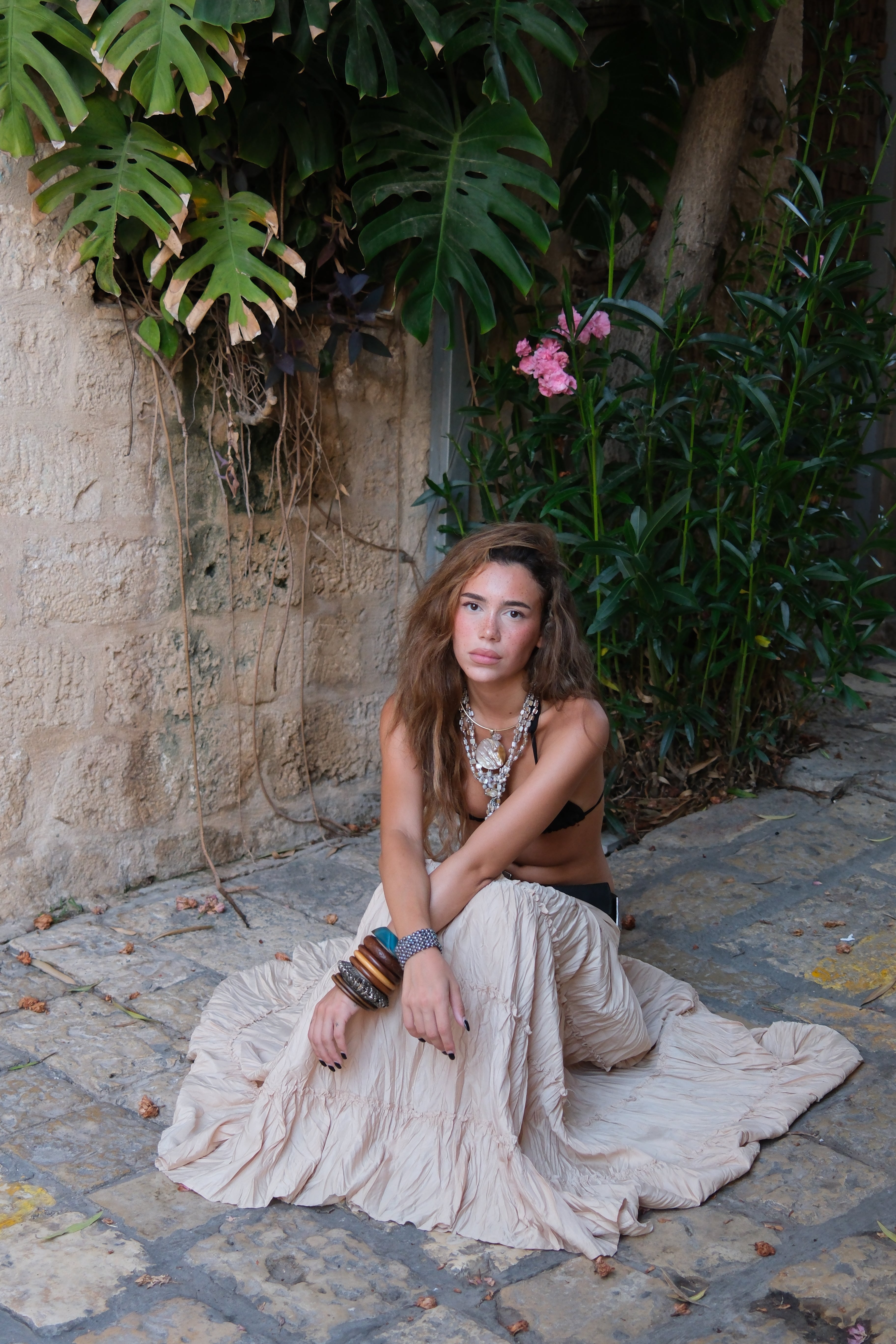 Beige Boho Maxi Skirt