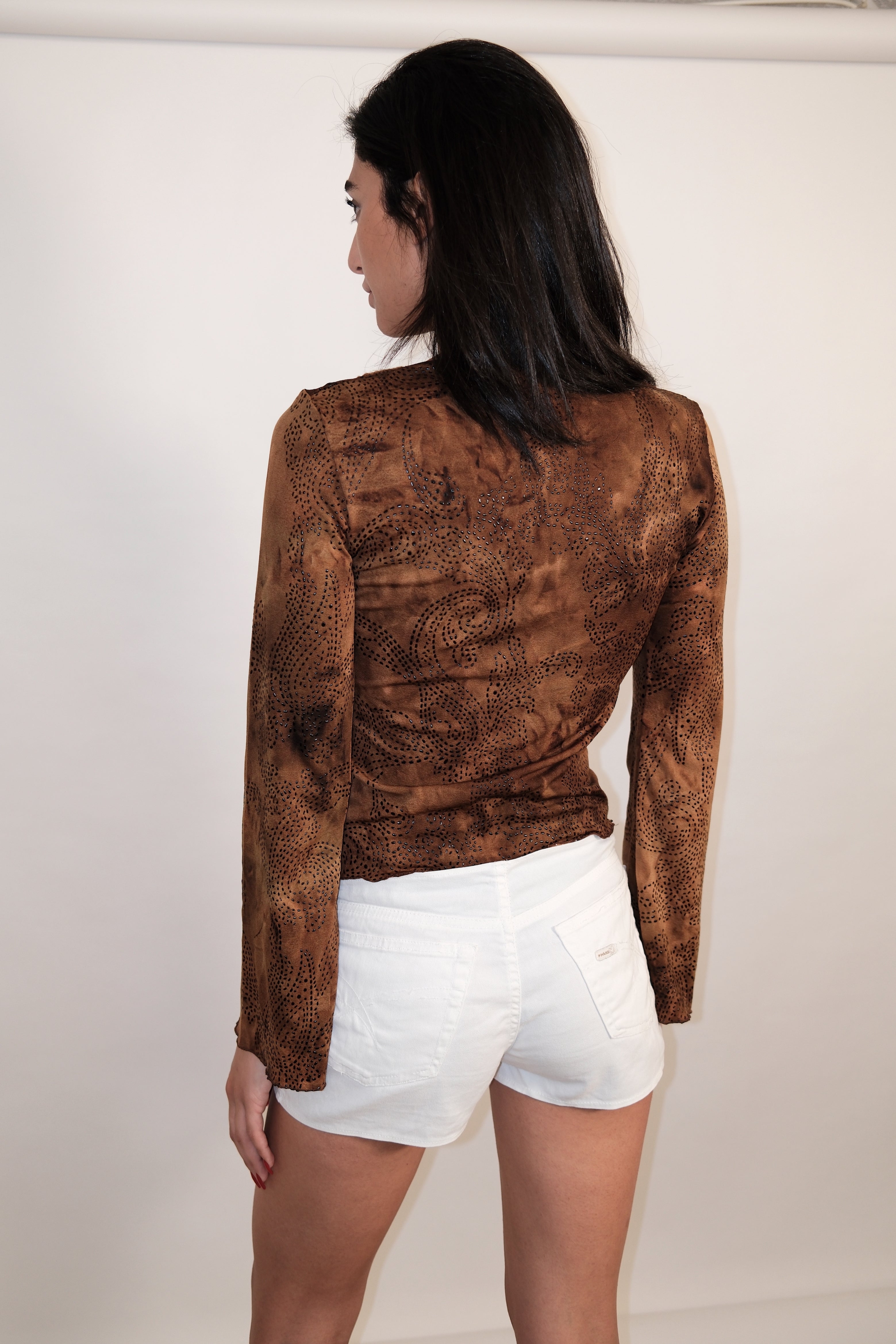 Long-Sleeve Crop Top with Crochet Detail and Decorative Elements
