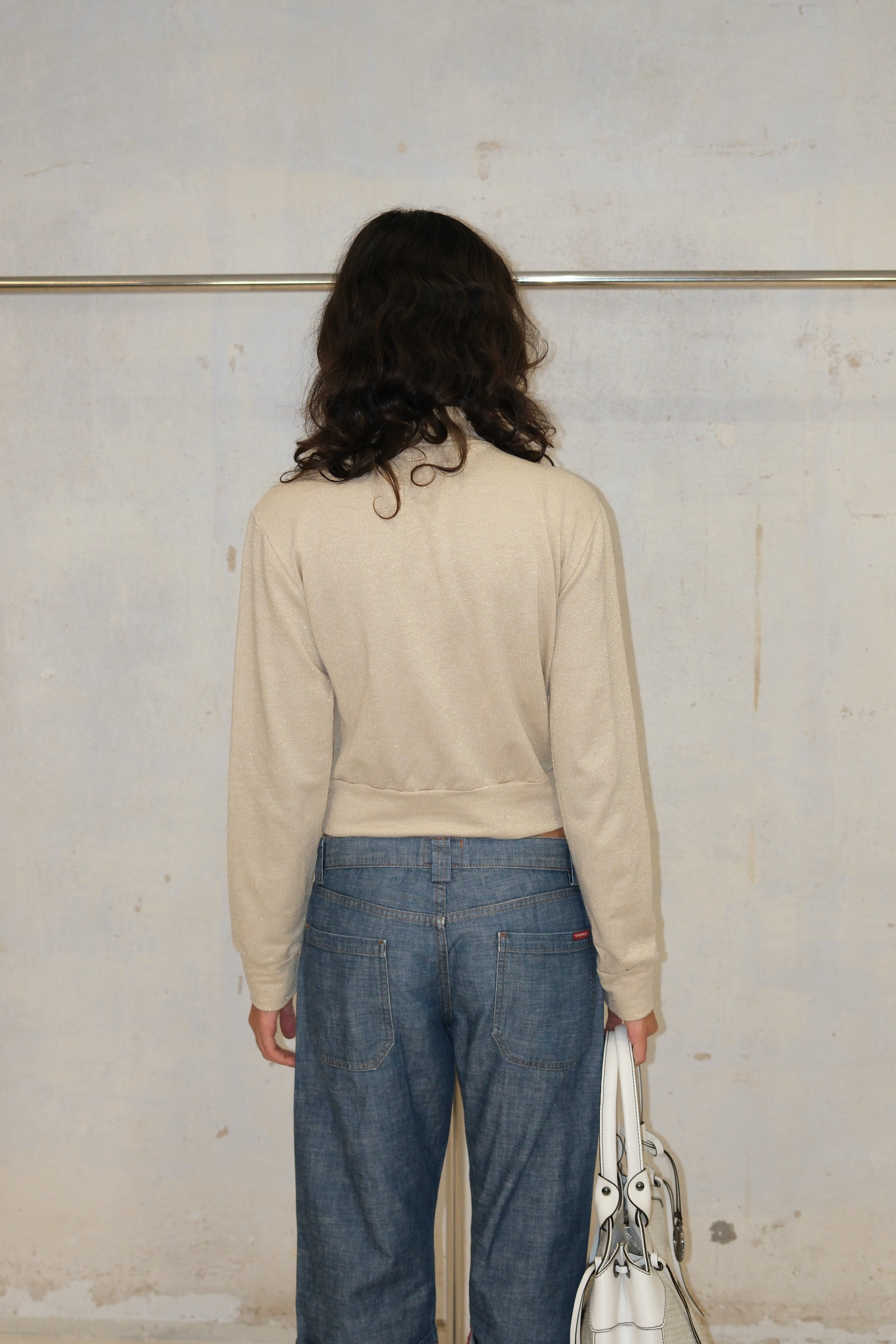 GLITTERY FRONT DETAIL TWO‑WAY ZIP TOP