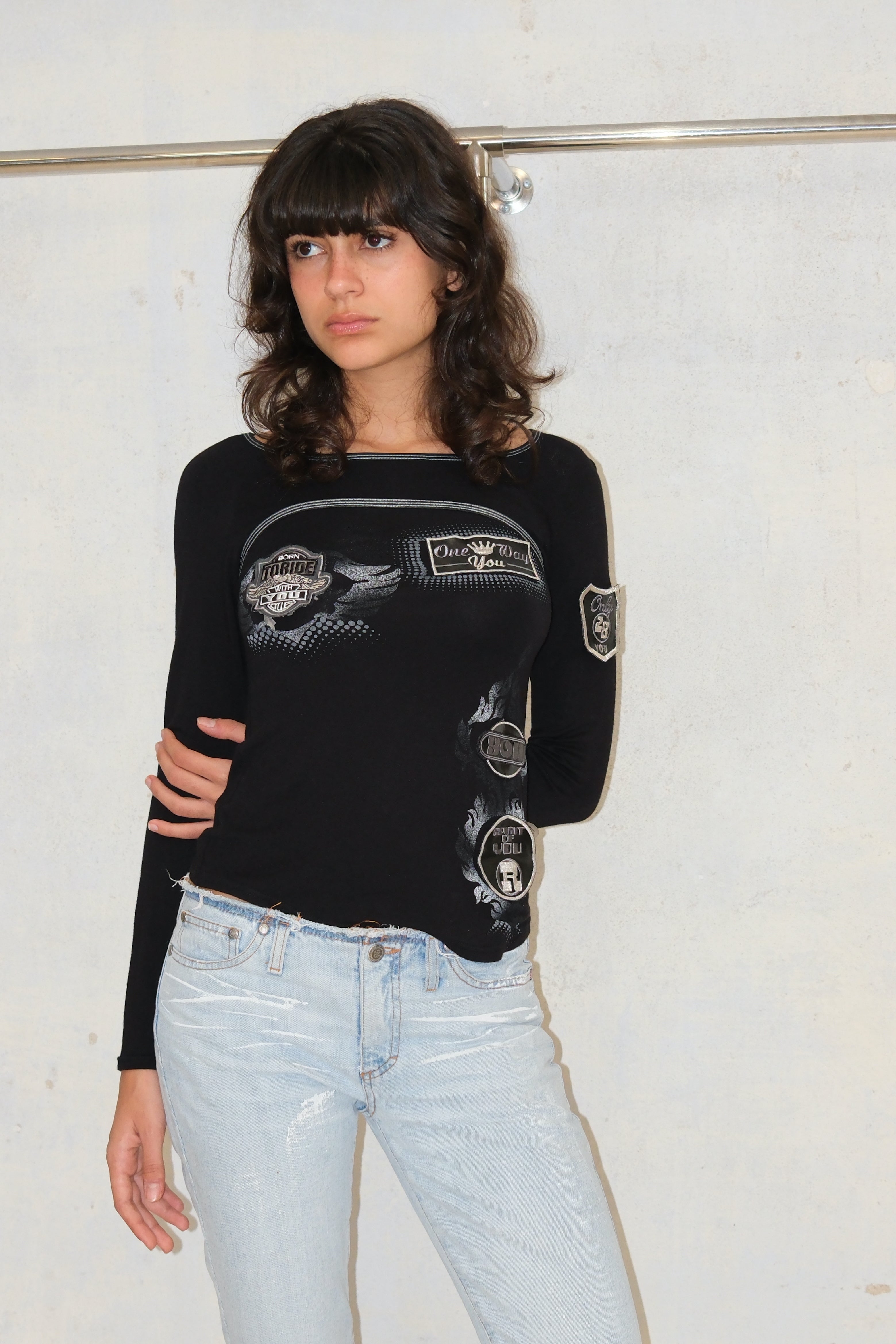 PATCHWORK BLACK GRAPHIC TOP