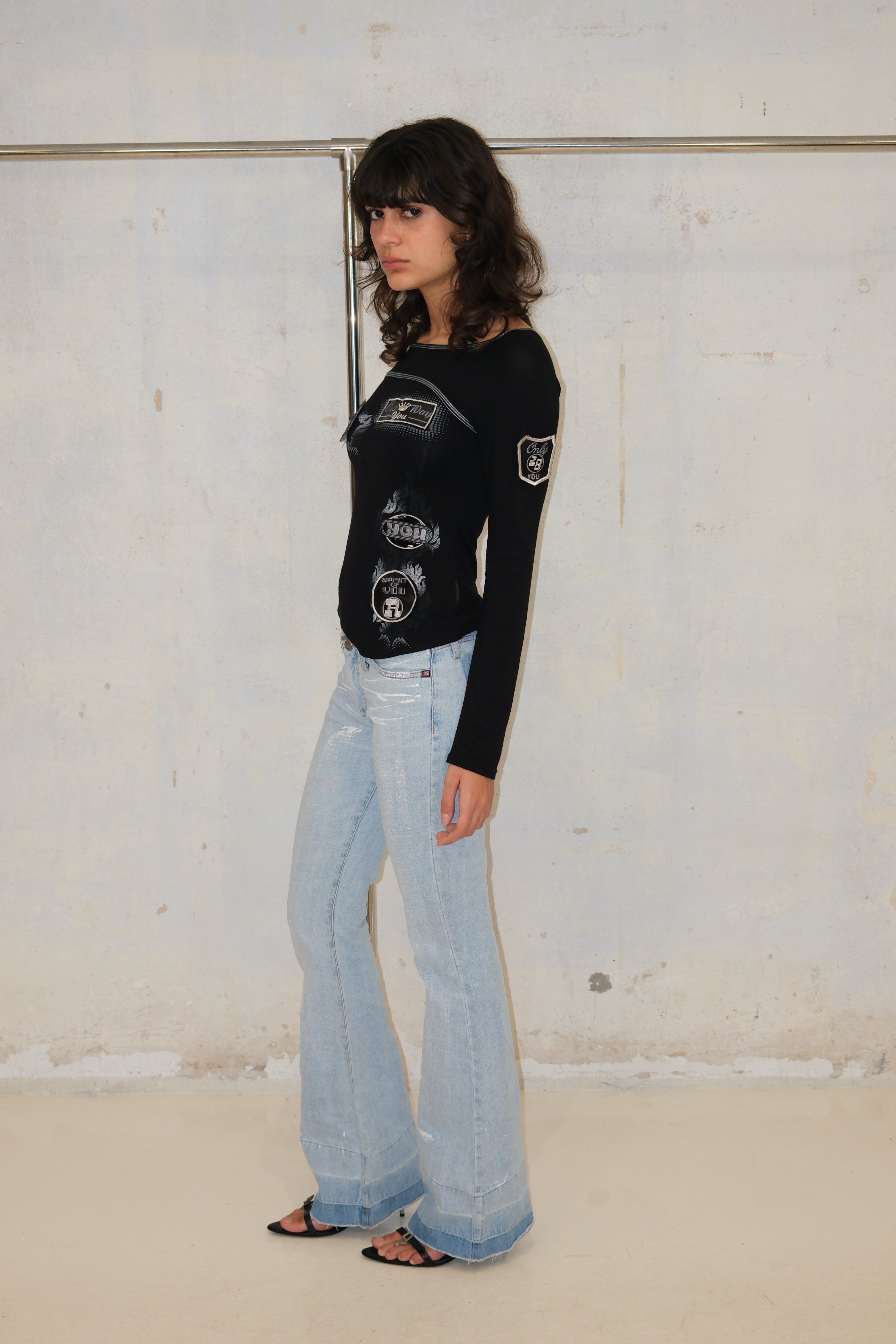 PATCHWORK BLACK GRAPHIC TOP