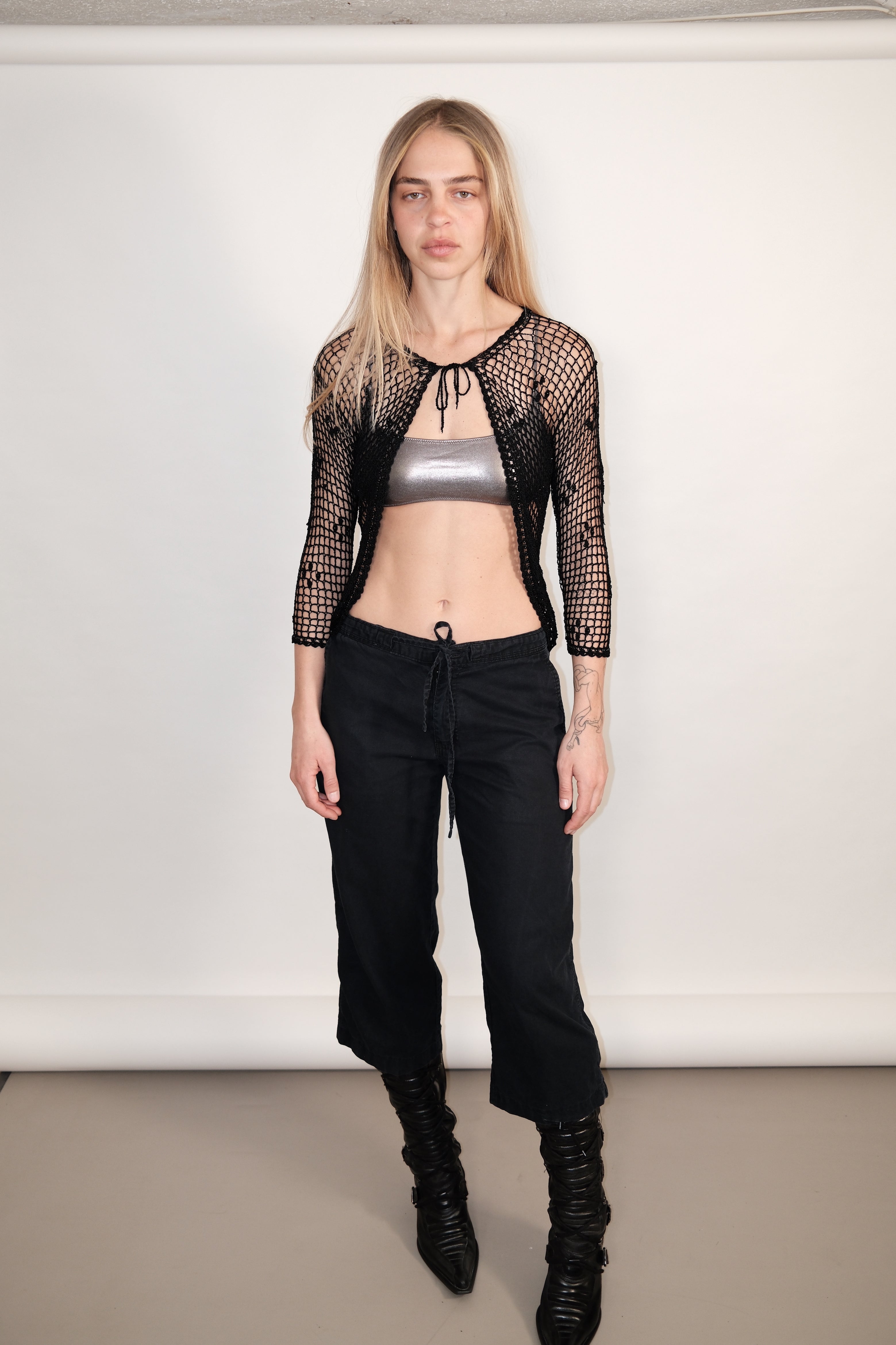 Mid-Low Rise Black Pants with Tie Waist Size 38
