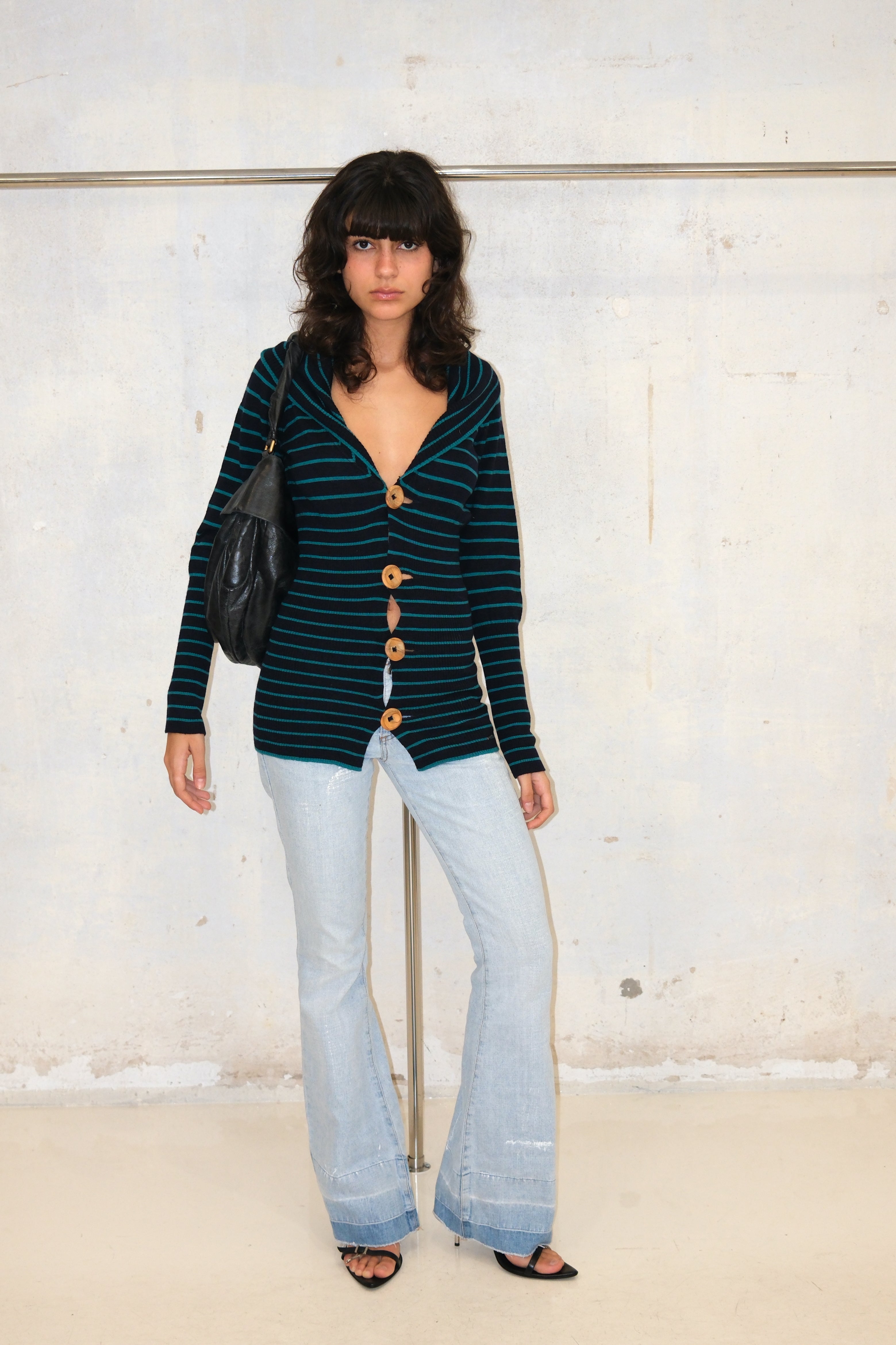 DIESEL WOOL STRIPED TUNIC WITH WOOD BUTTONS