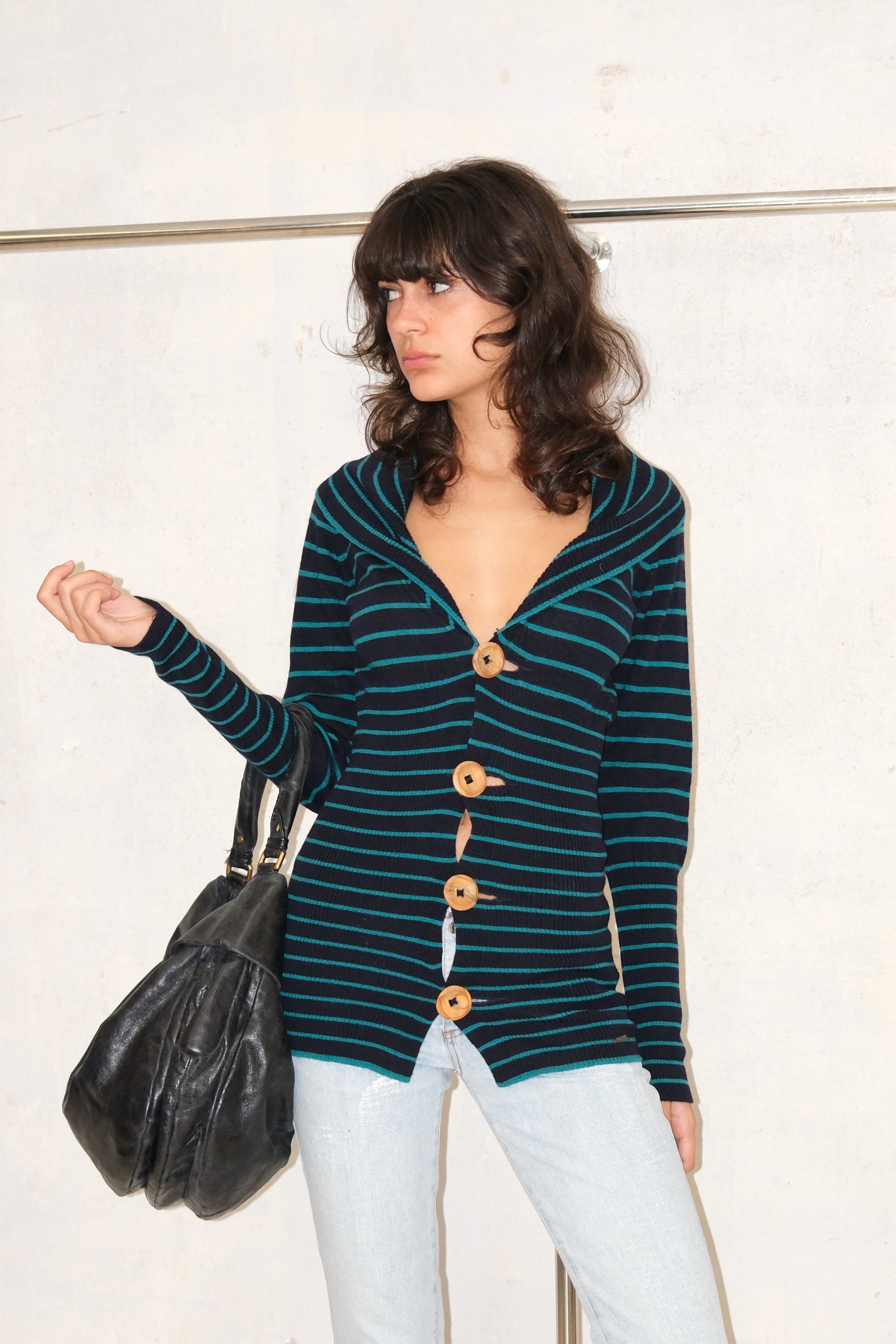 DIESEL WOOL STRIPED TUNIC WITH WOOD BUTTONS