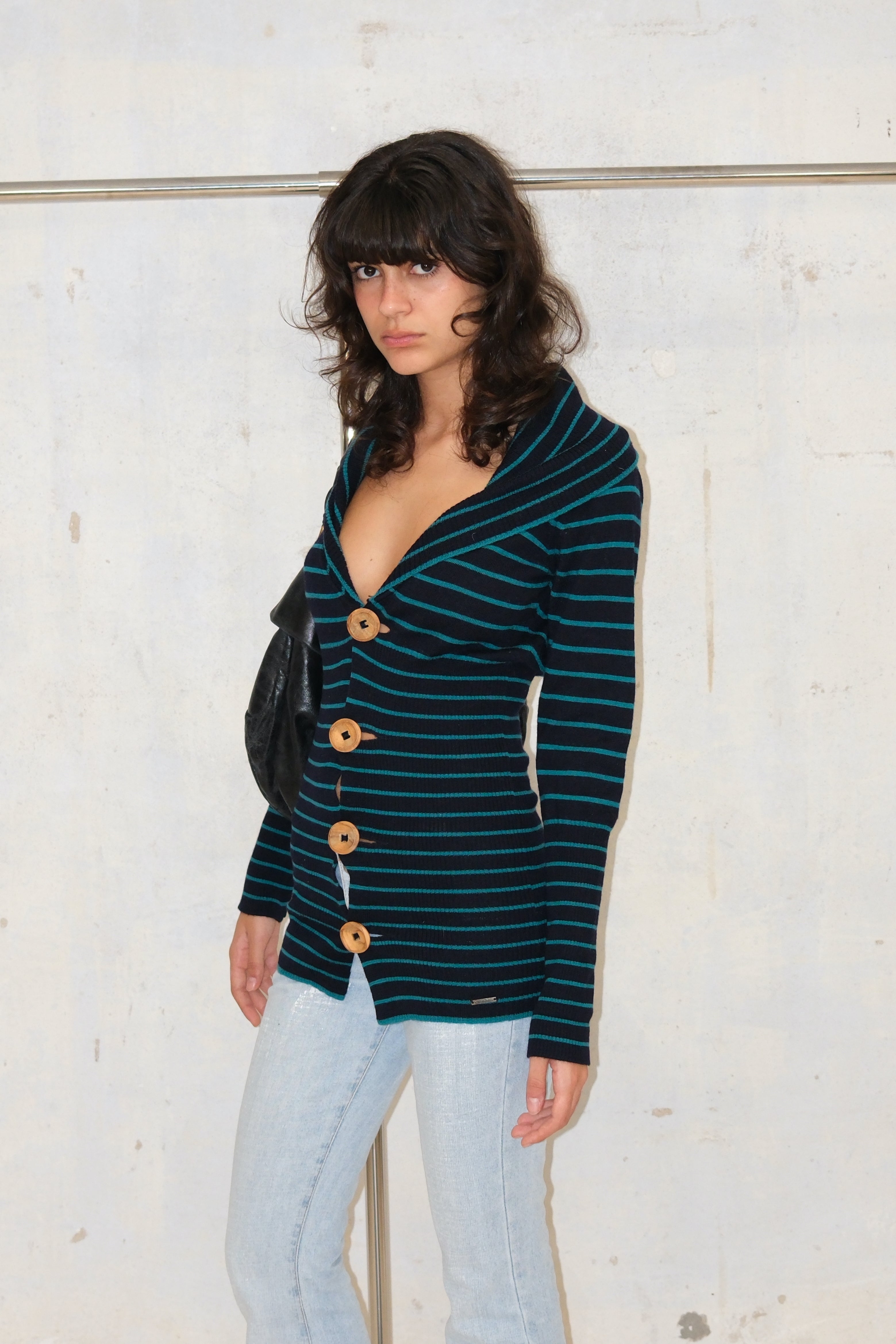 DIESEL WOOL STRIPED TUNIC WITH WOOD BUTTONS