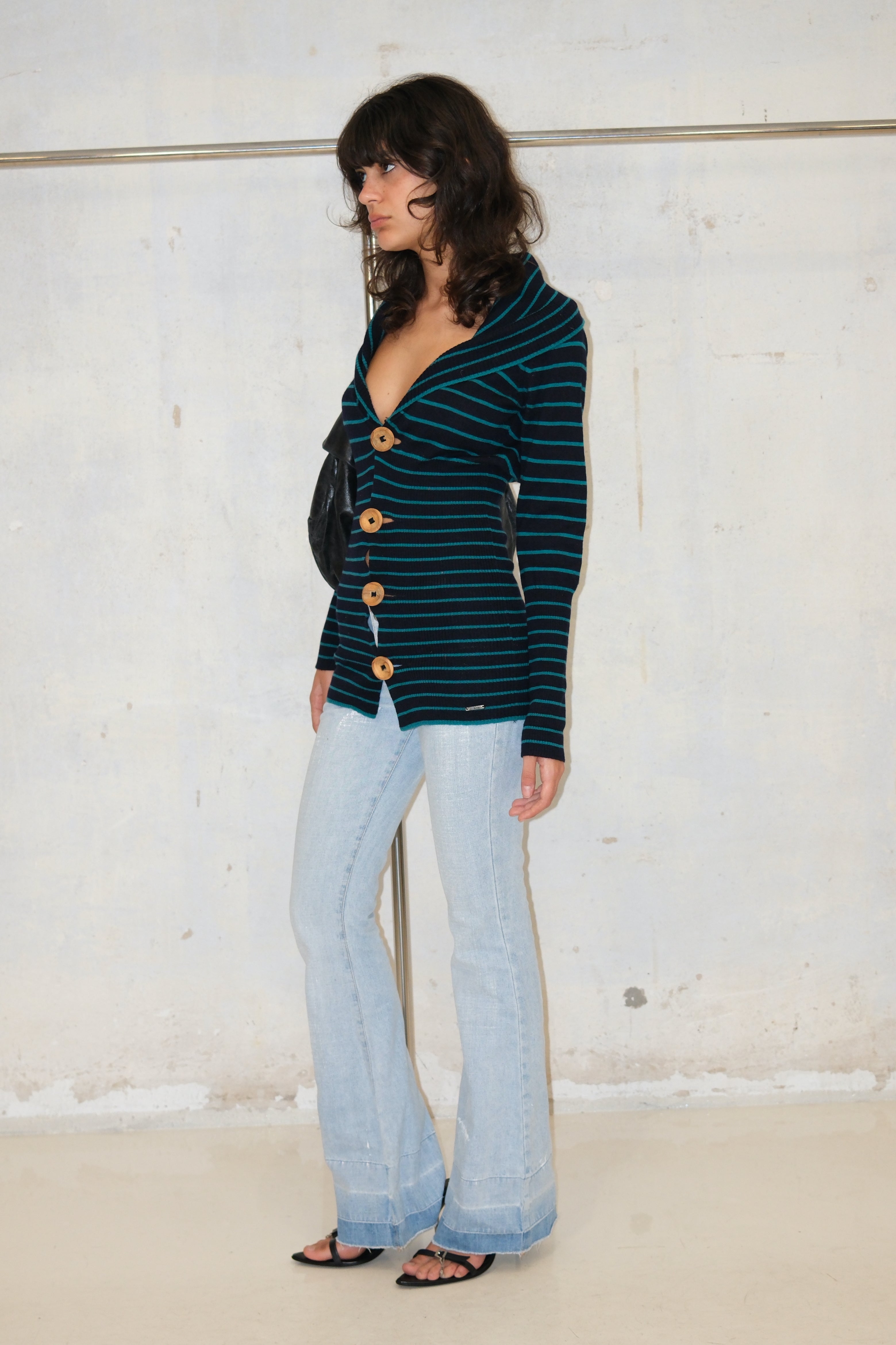 DIESEL WOOL STRIPED TUNIC WITH WOOD BUTTONS