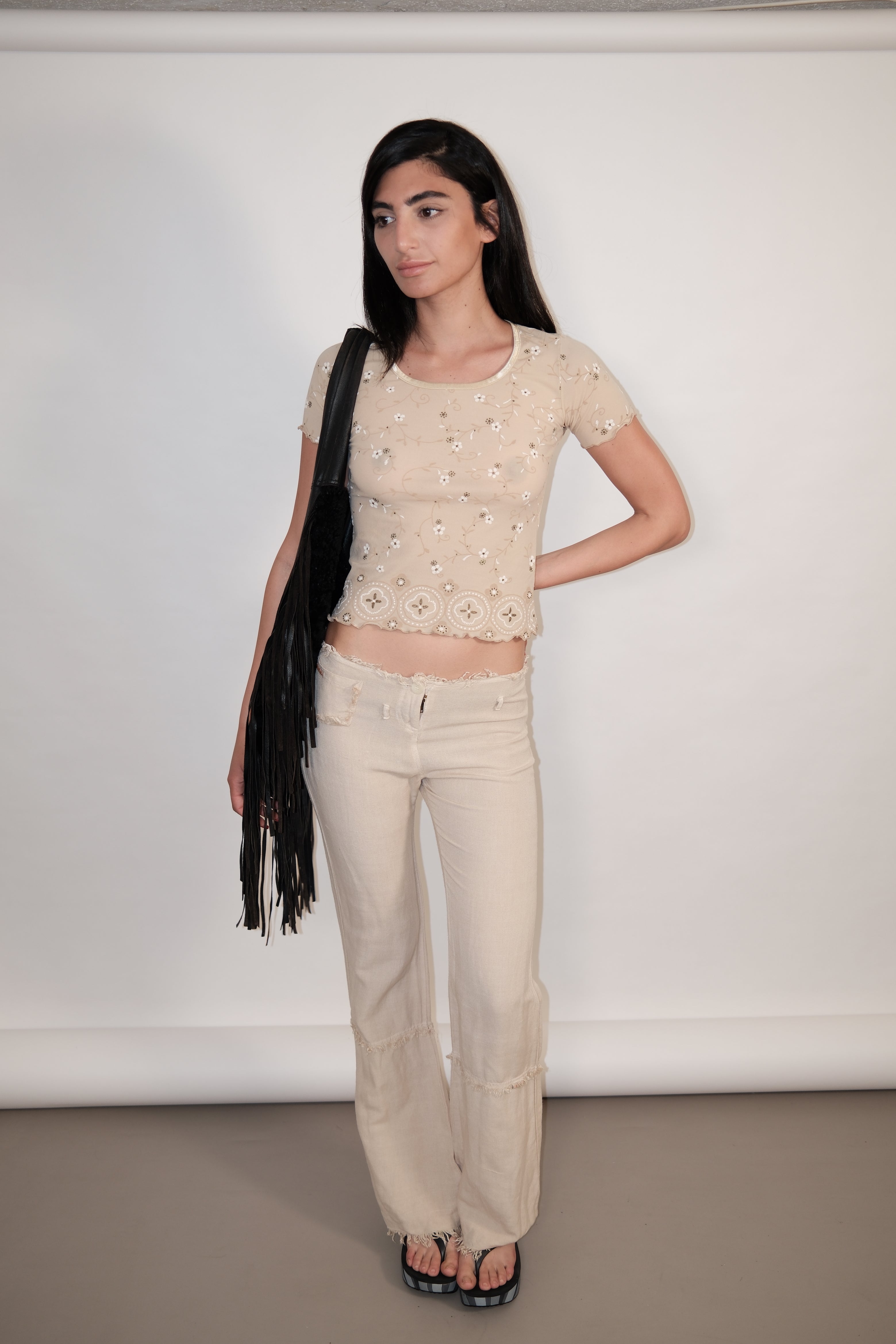 Low-Rise Soft Long Pants with Details Size 36