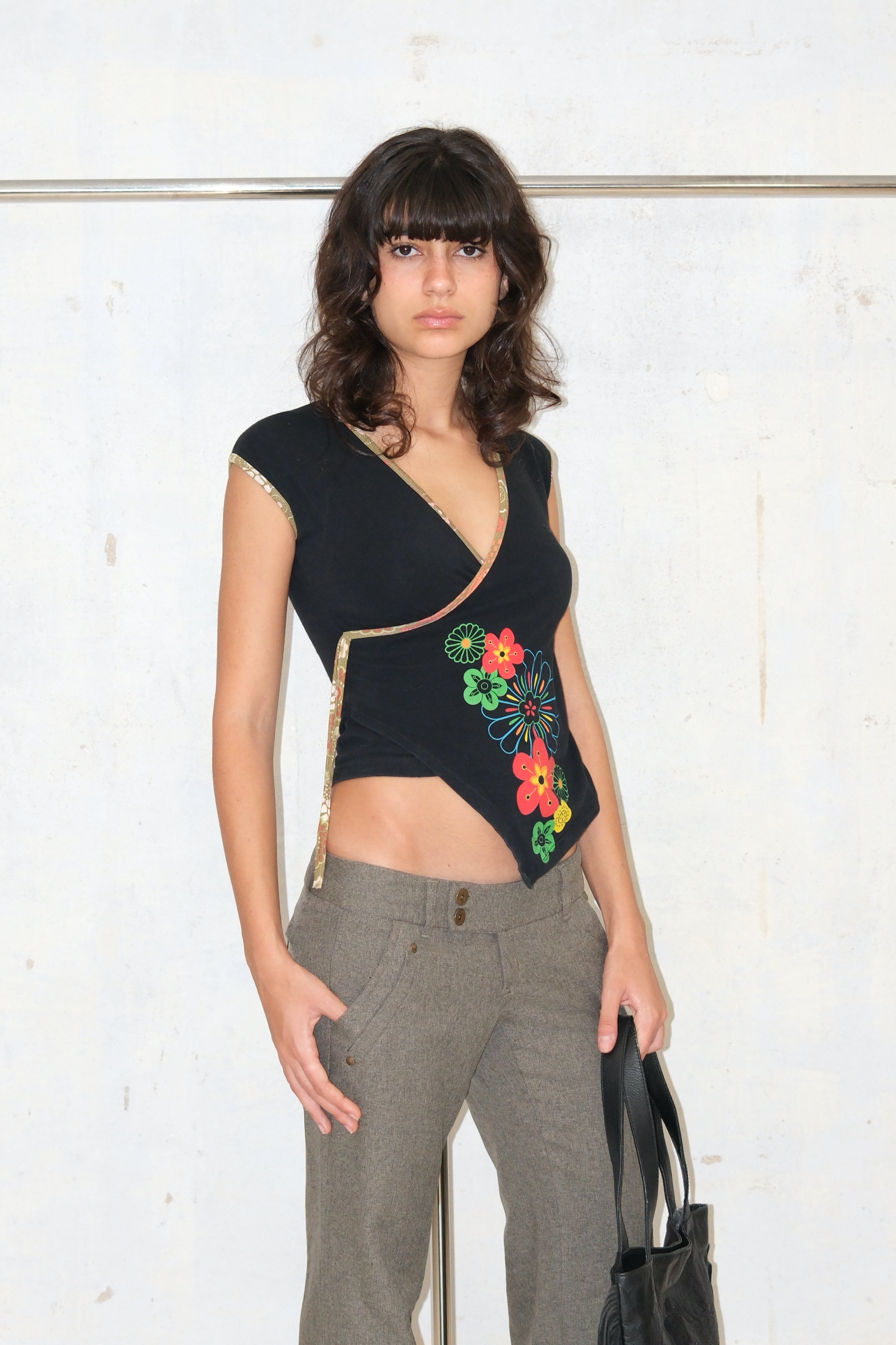 Funky Floral Asymmetrical Wrap Top