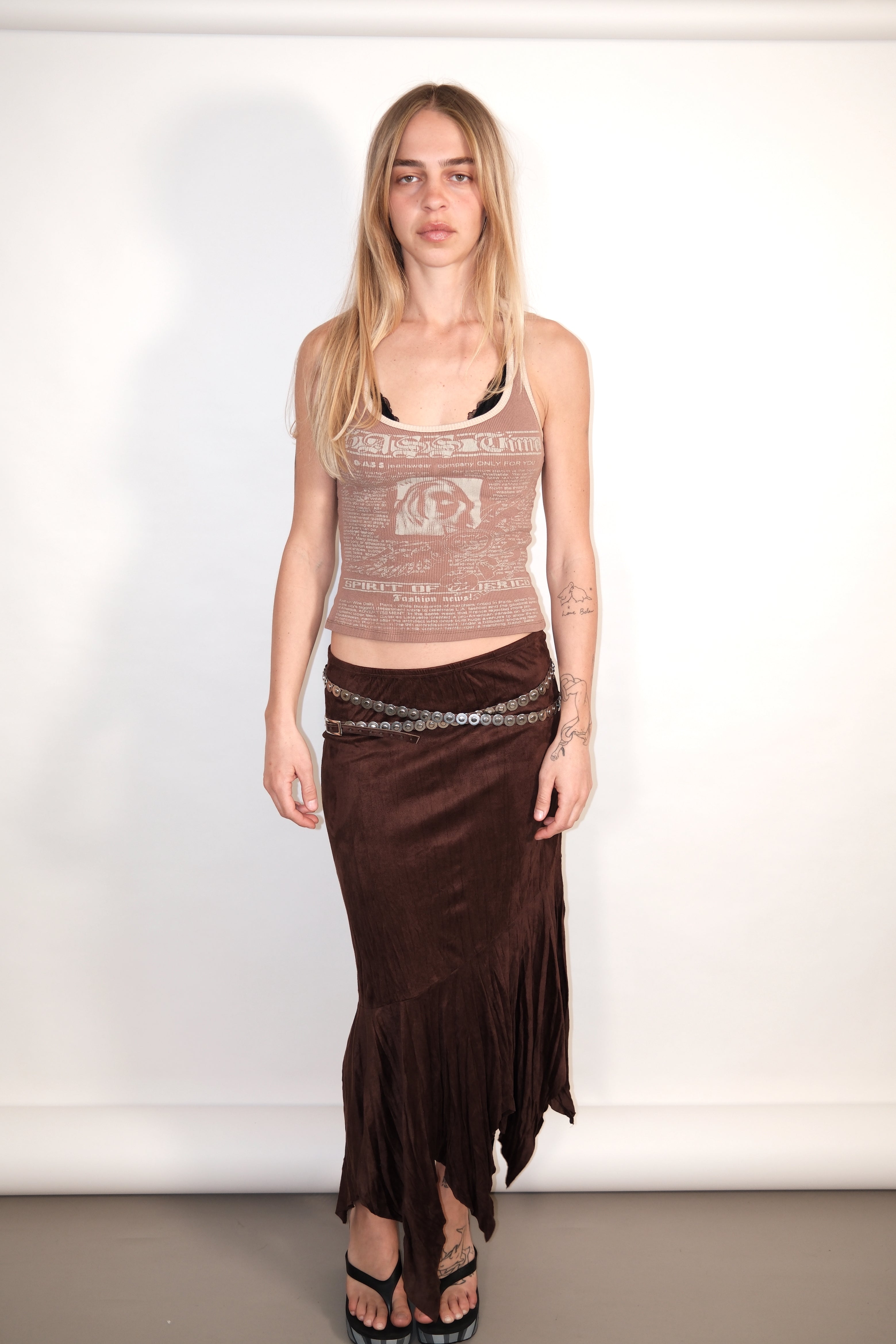 Aysmmetrical Brown Maxi Skirt