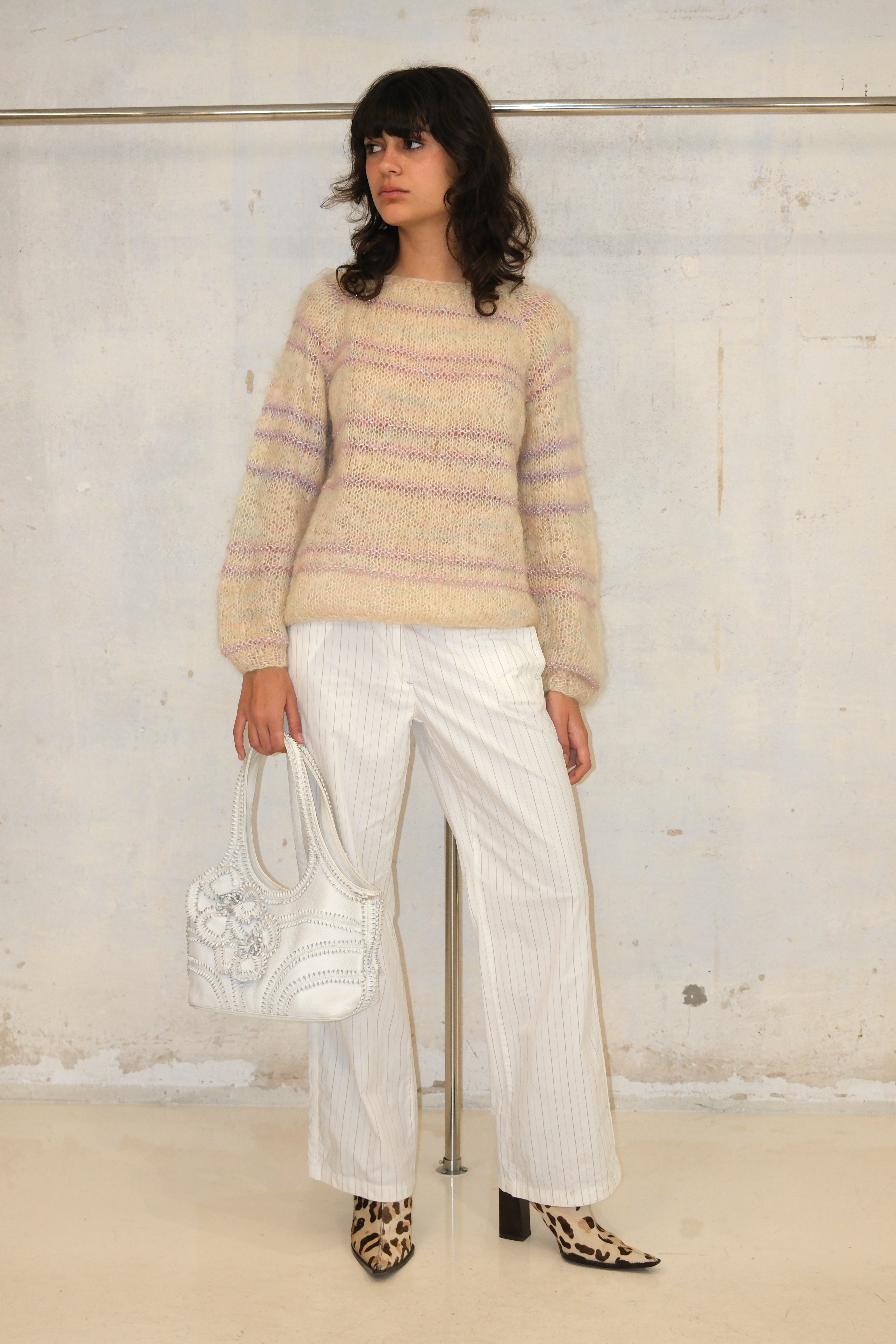 CREAM FUZZY PASTEL STRIPE SWEATER