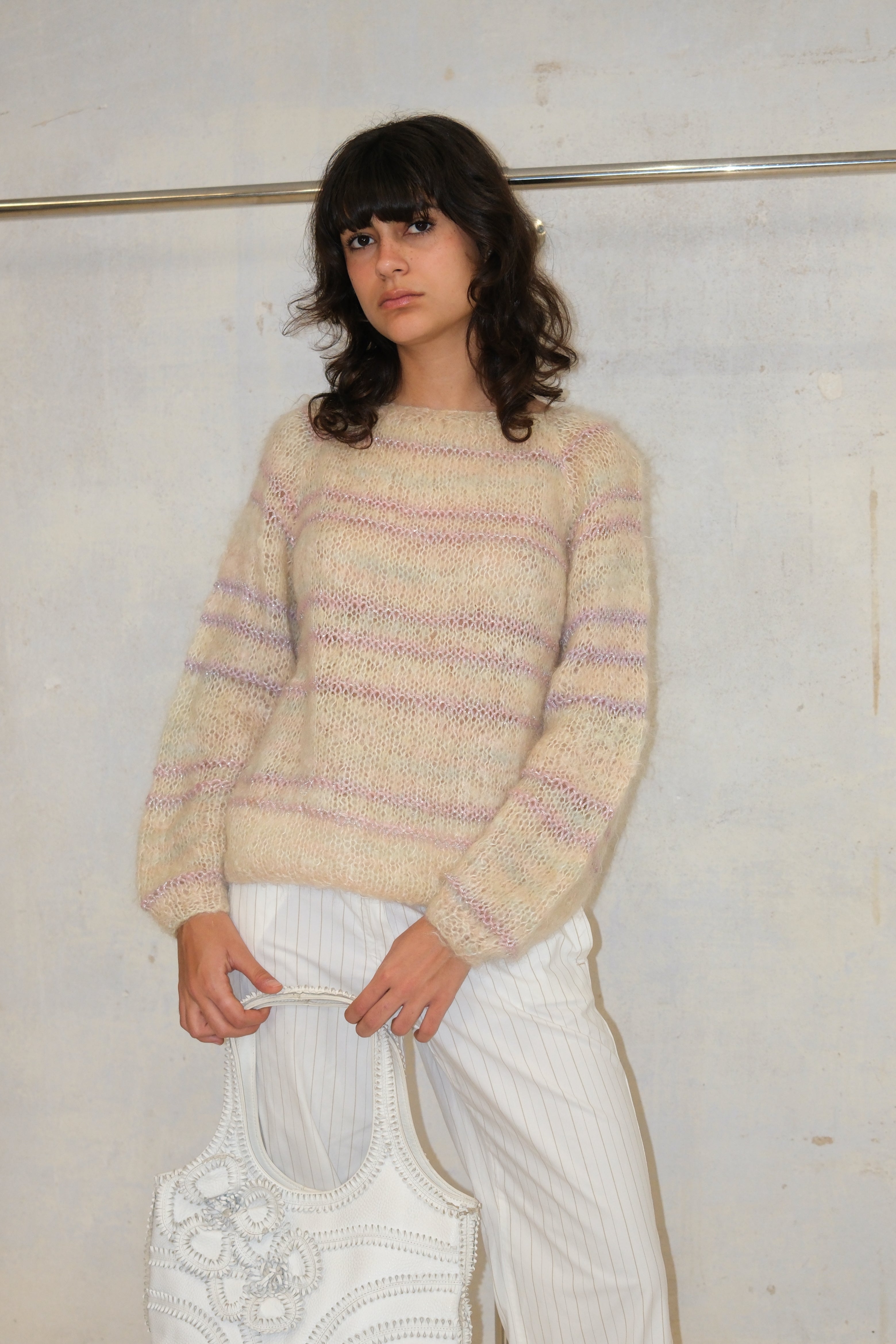 CREAM FUZZY PASTEL STRIPE SWEATER