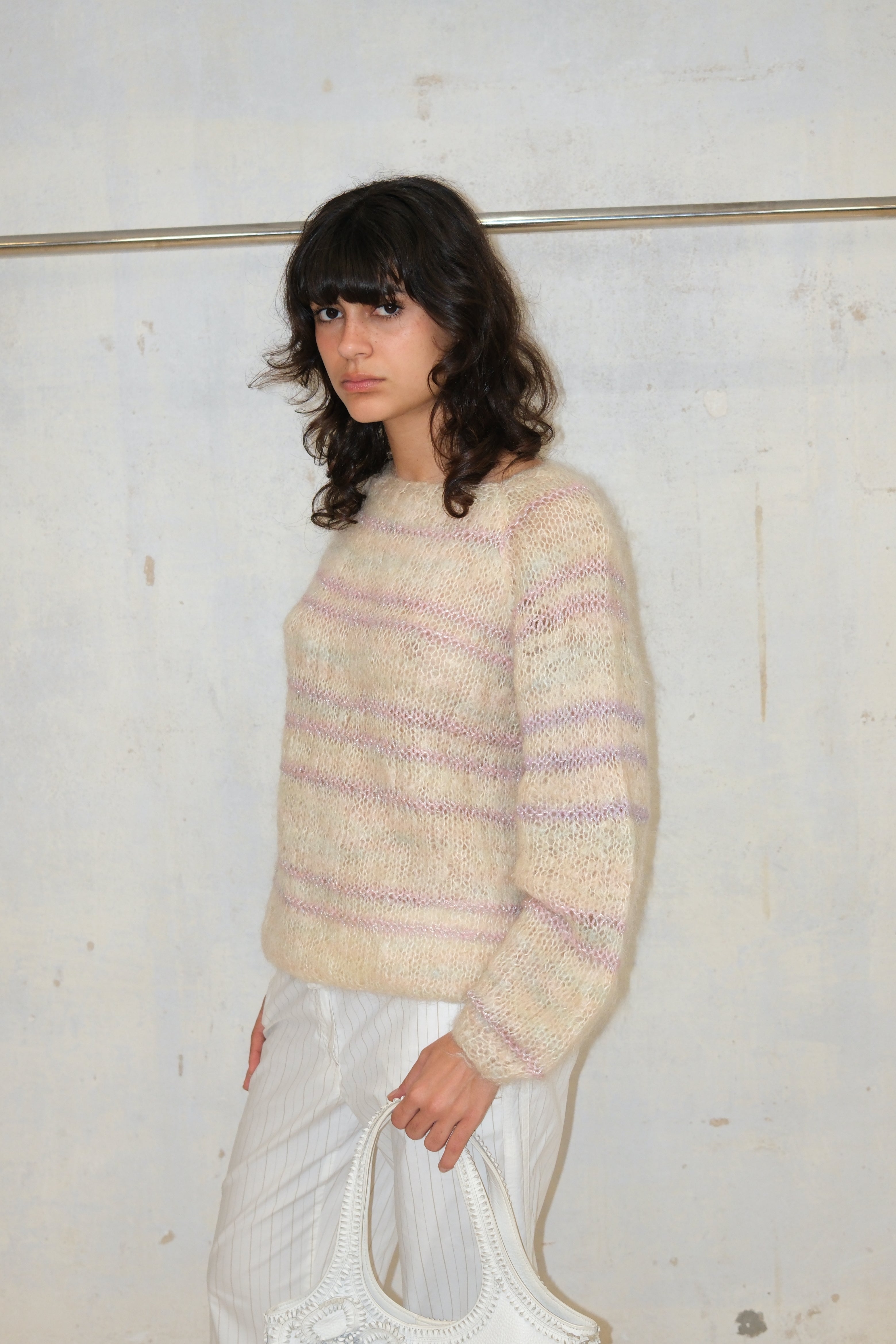 CREAM FUZZY PASTEL STRIPE SWEATER