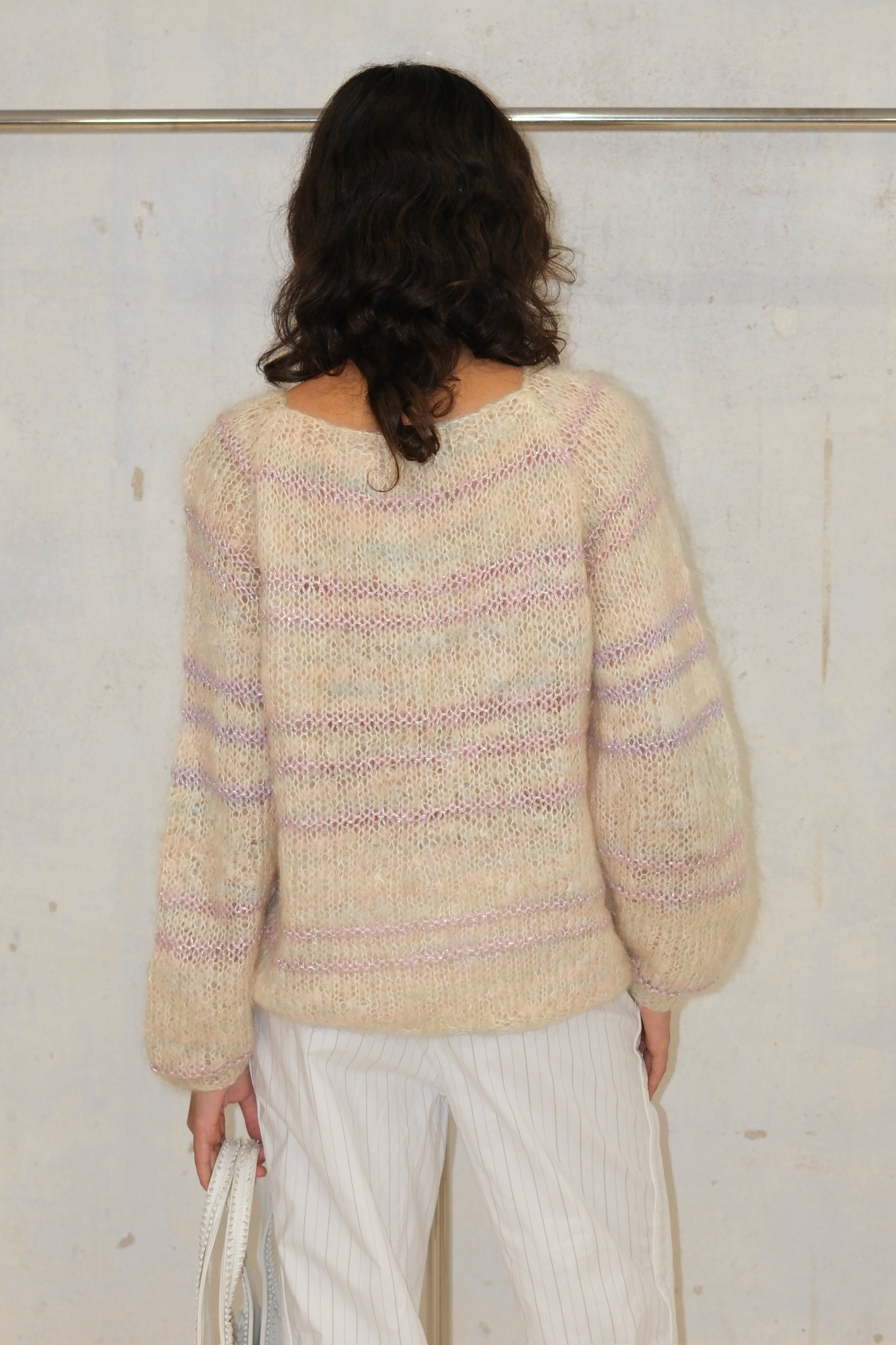 CREAM FUZZY PASTEL STRIPE SWEATER