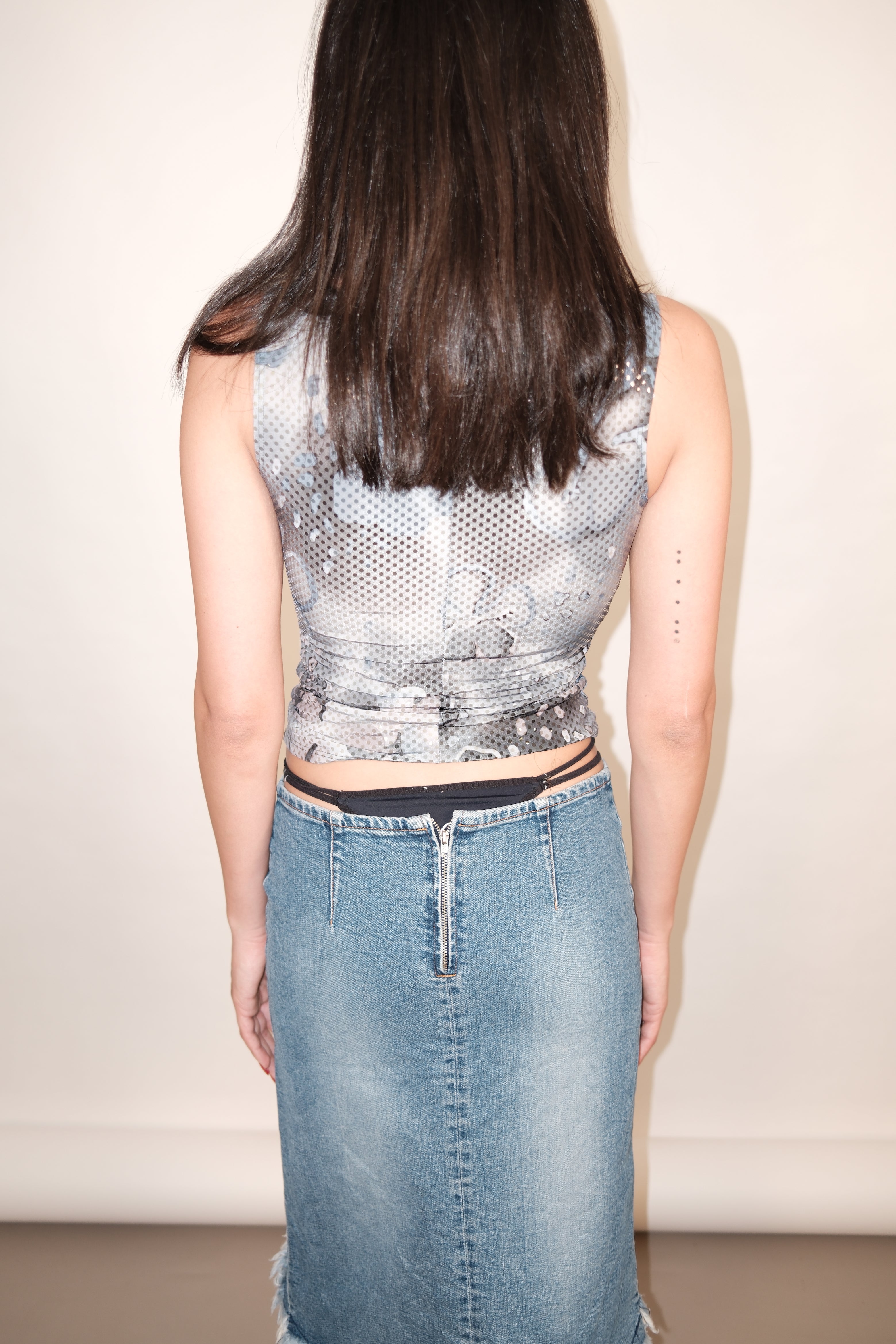 Semi-Sheer Floral Tank Top With Shiny Details