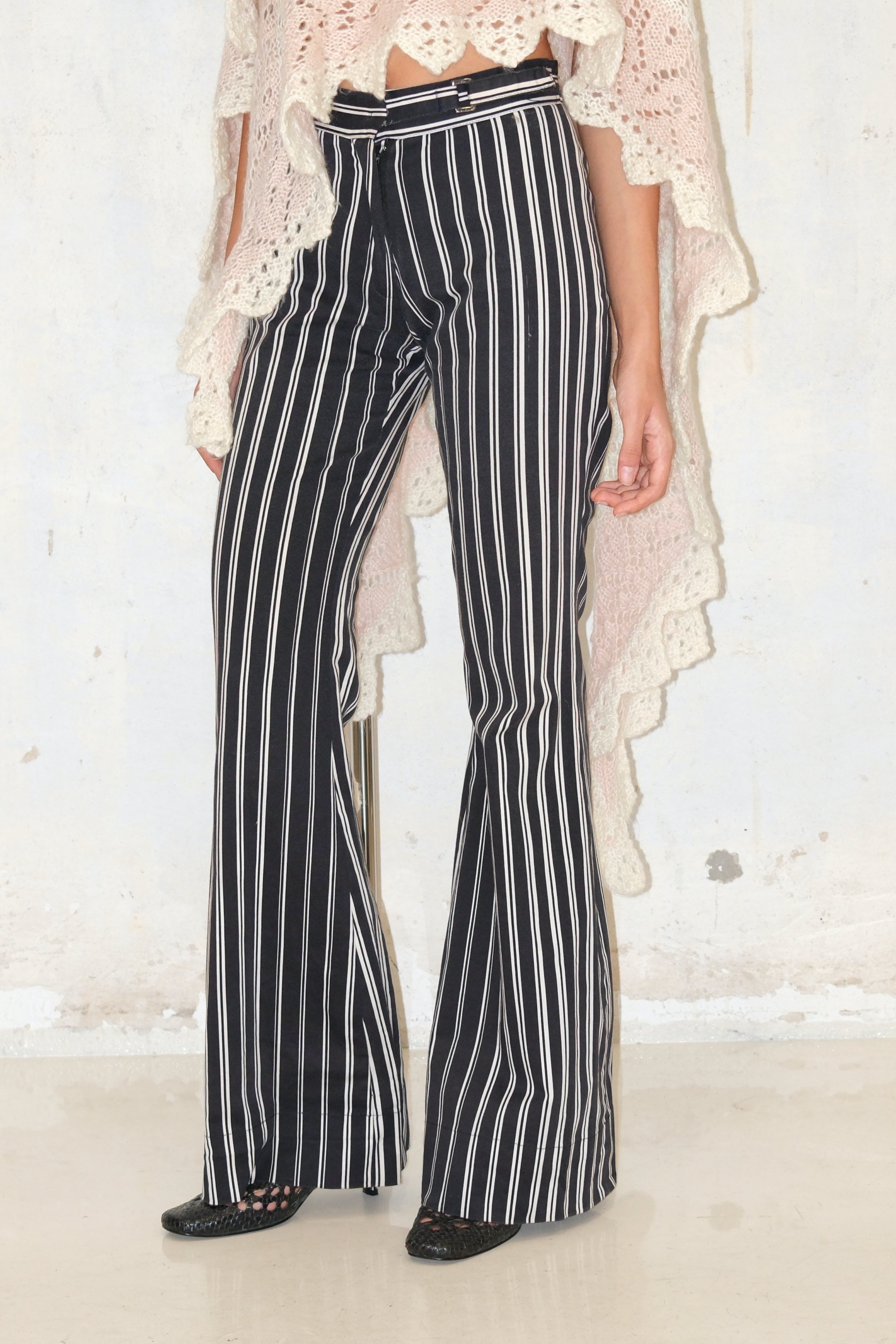 Stripe Belted Wide-Leg Pants Size 32-34