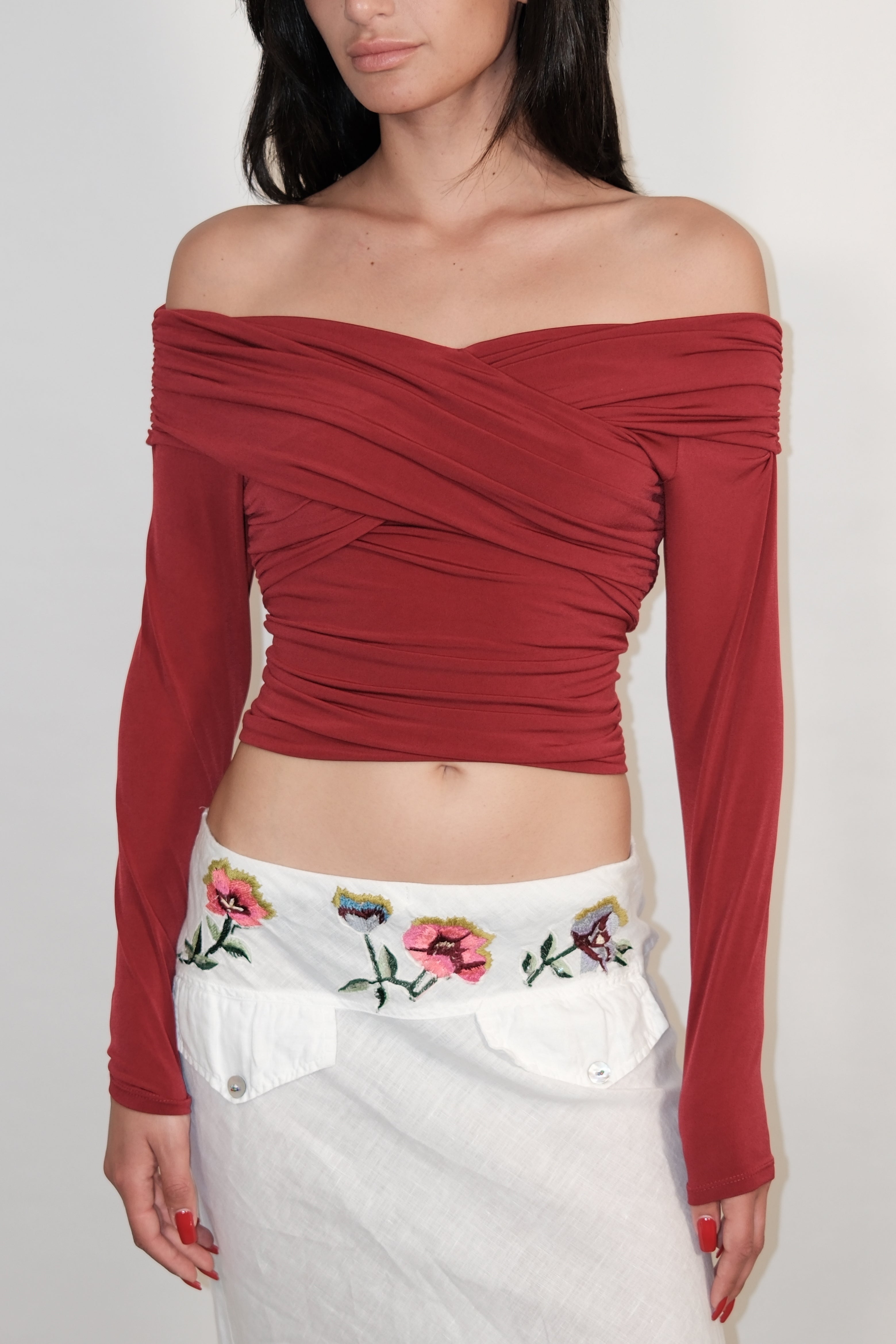 Off-Shoulder Red Long Sleeve Top